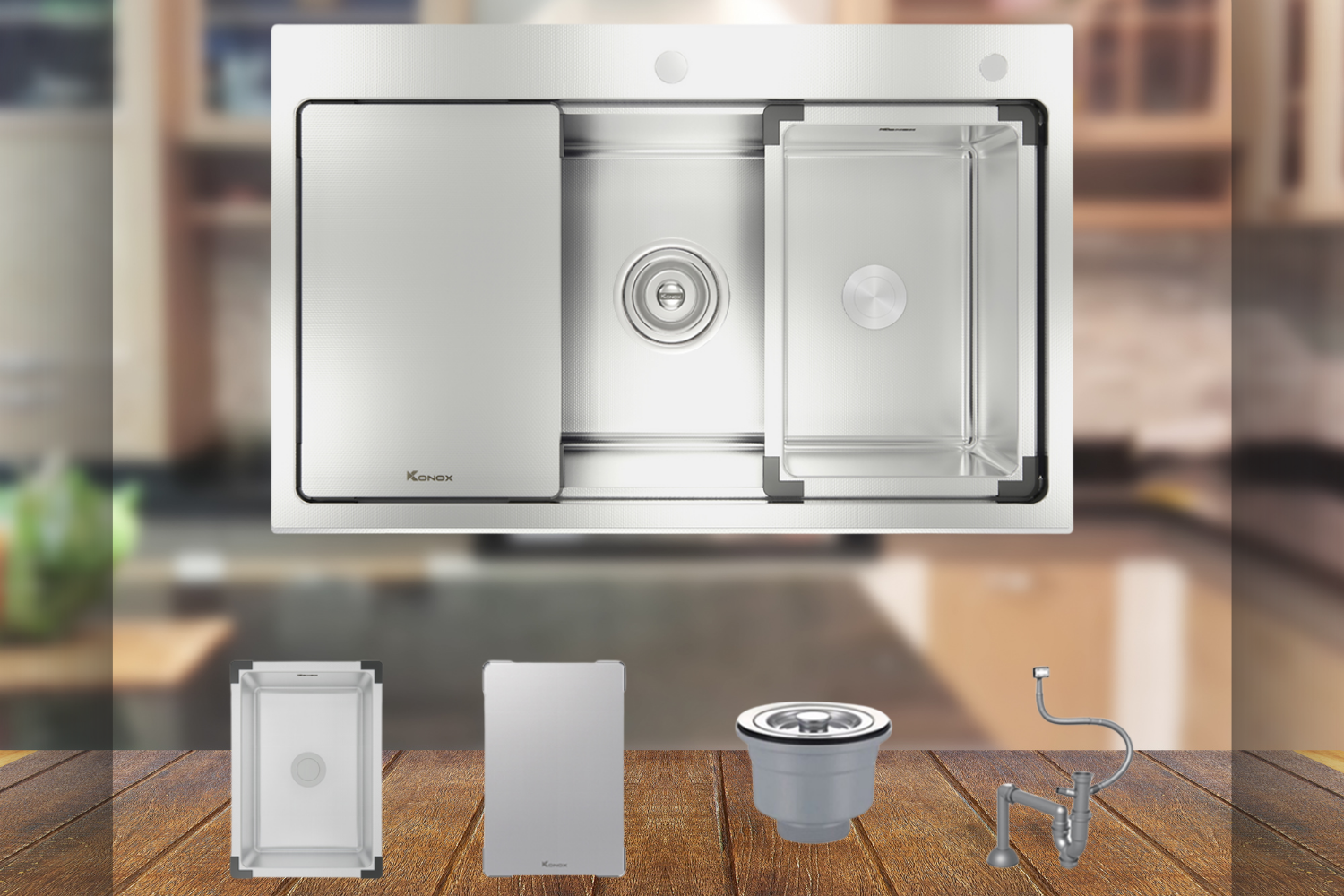 Một số phụ kiện đi kèm khi chậu rửa bát lắp nổi