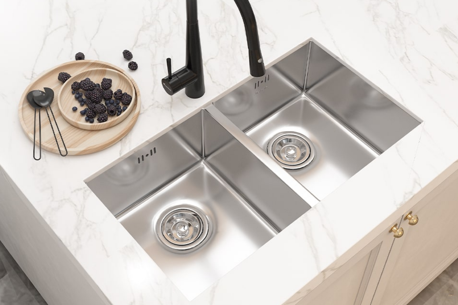 Chậu rửa bát âm bàn 2 hố cân đối