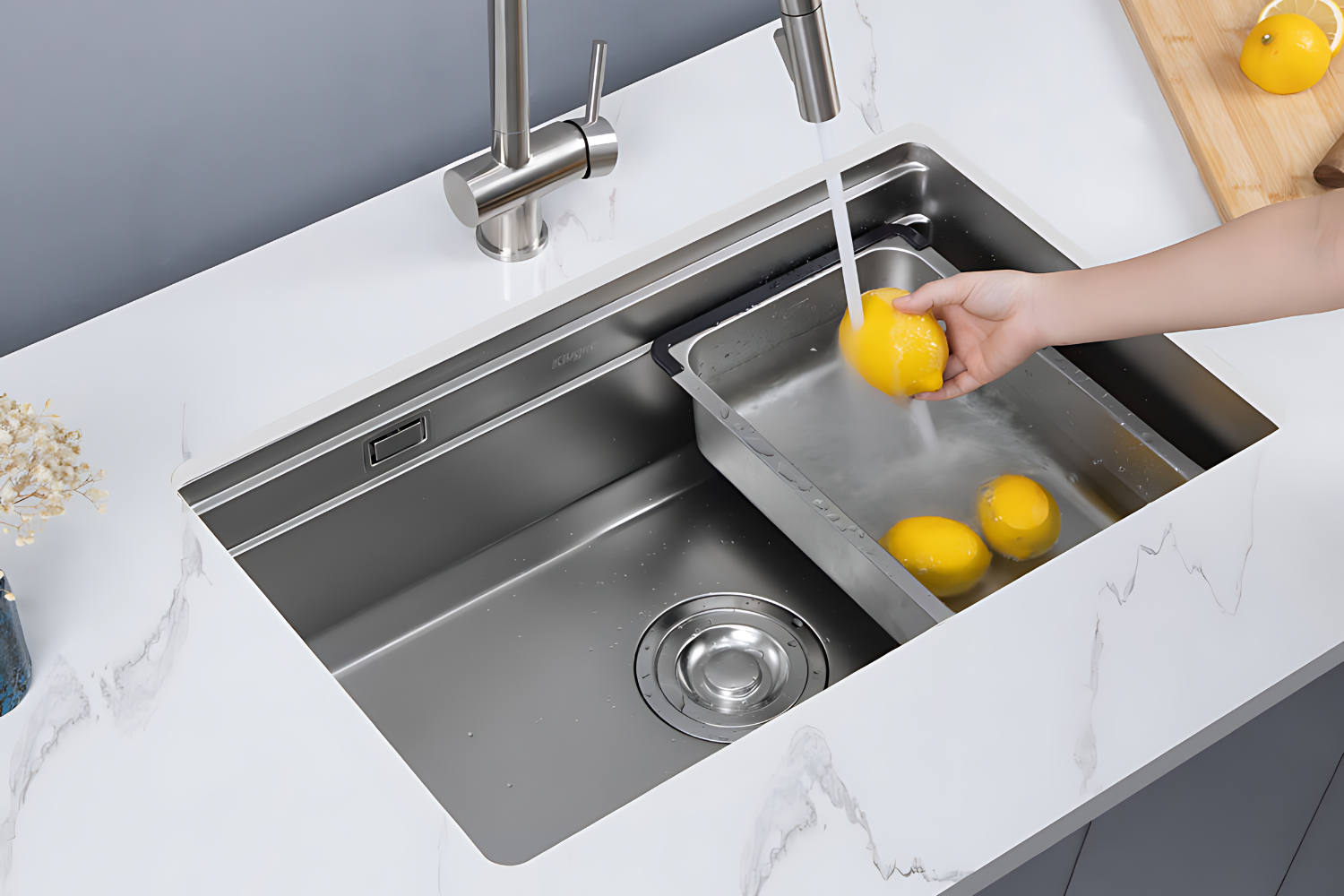 Chậu rửa bát lắp âm tăng không gian sử dụng