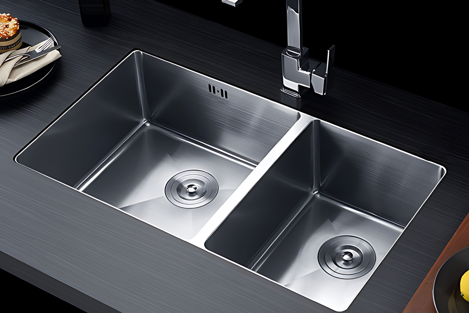 Chậu rửa bát âm bàn 2 hố lệch