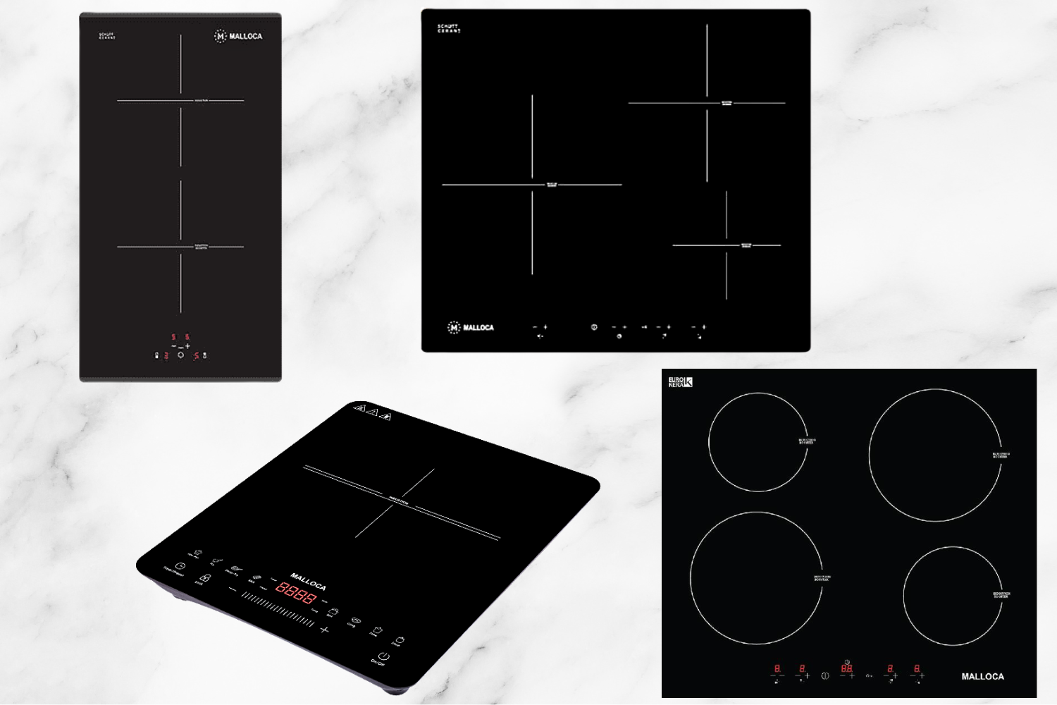 Bếp điện từ Malloca có nhiều kiểu dáng và số vùng nấu