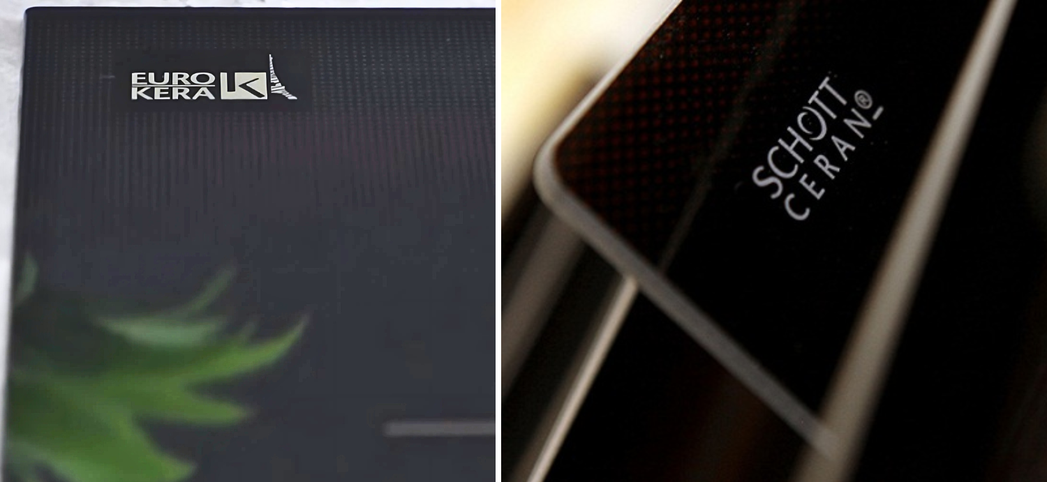 Bếp điện từ Malloca chủ yếu sử dụng mặt kính gốm thủy tinh Schott Ceran (Đức) hoặc EuroKera (Pháp)