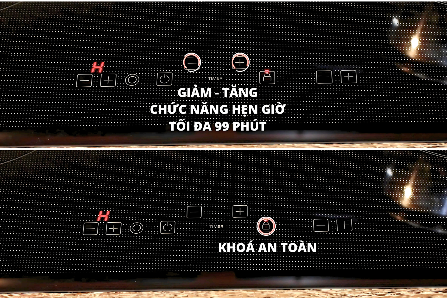 Bếp từ Malloca tích hợp nhiều tính năng tiện ích, giúp việc nấu nướng trở nên dễ dàng