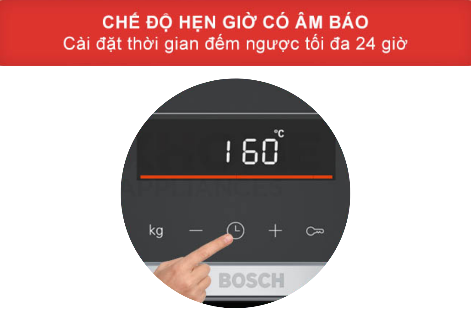 Chế độ hẹn giờ có âm báo với thời gian tối đa 24 giờ
