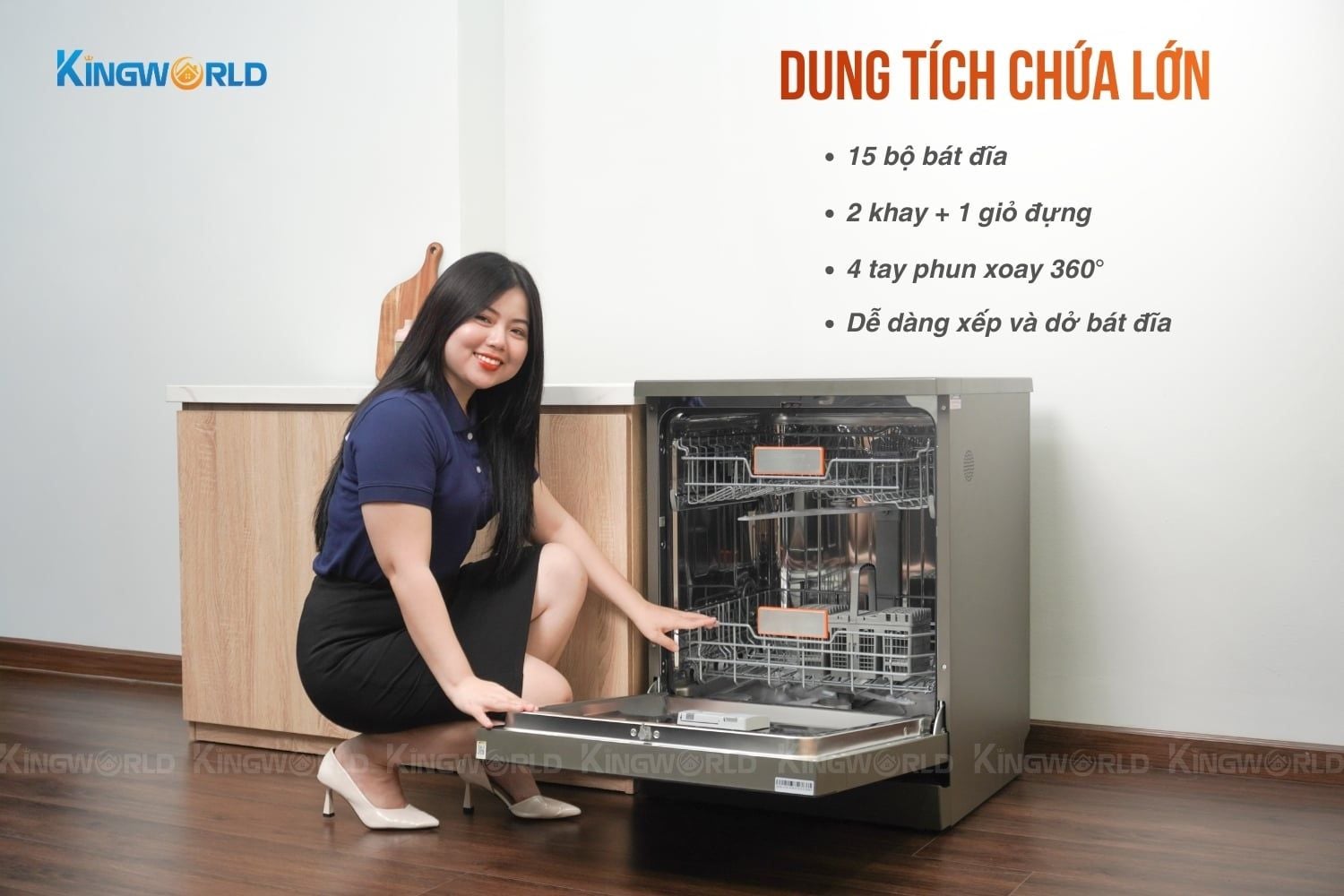 Máy rửa chén Junger Leopard DWJ-163-MS có sức chứa lớn đến 15 bộ bát đĩa Châu Âu