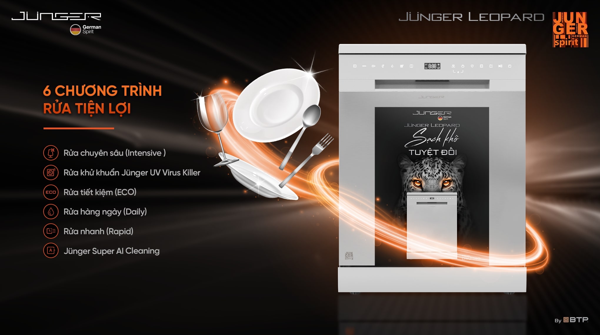 Máy rửa bát Junger Leopard DWJ-140 trang bị 6 chương trình rửa phù hợp mọi nhu cầu