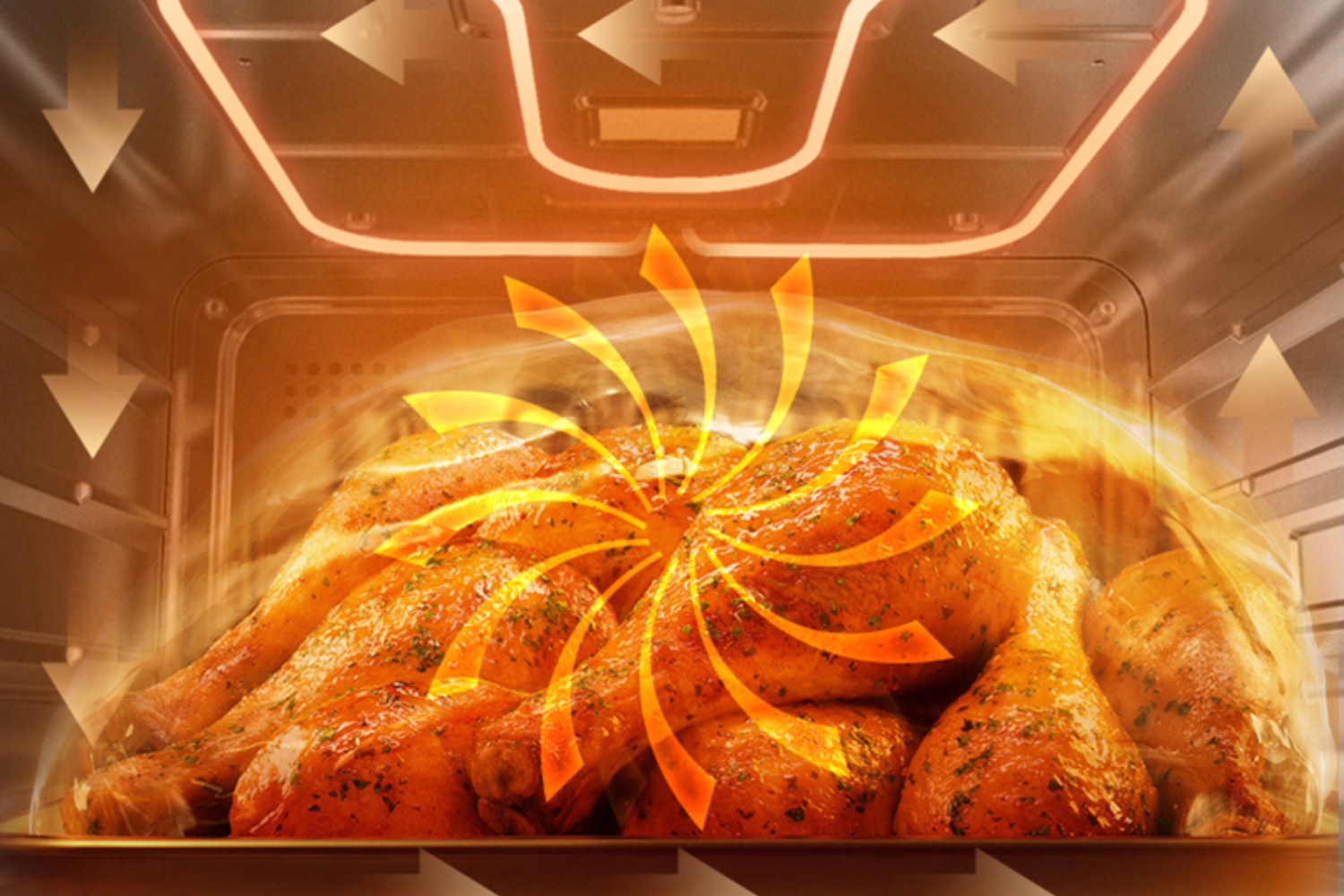 Công nghệ đối lưu sử dụng một quạt đảo chiều được đặt ở mặt giữa khoang lò