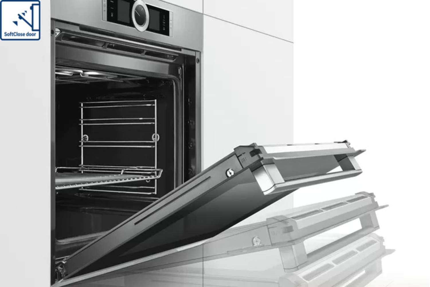 Cửa lò nướng Bosch được trang bị cơ chế đóng mở giảm chấn SoftClose/SoftOpen