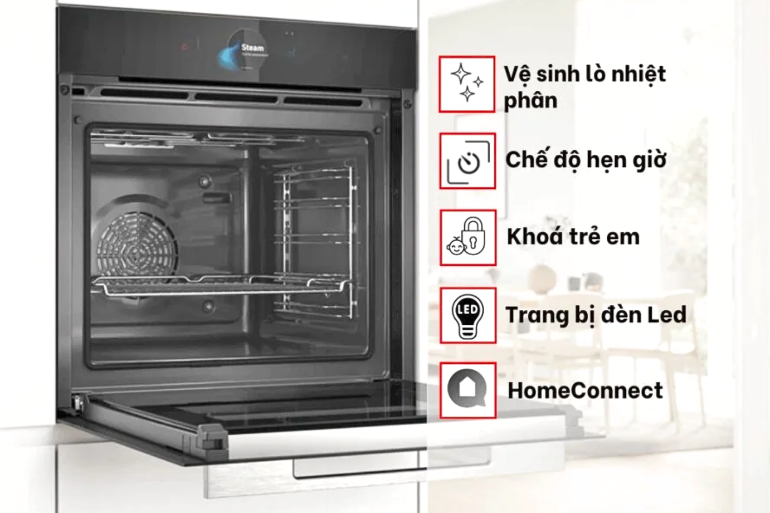 Lò nướng Bosch được đánh giá cao nhờ sự đa dạng tính năng an toàn
