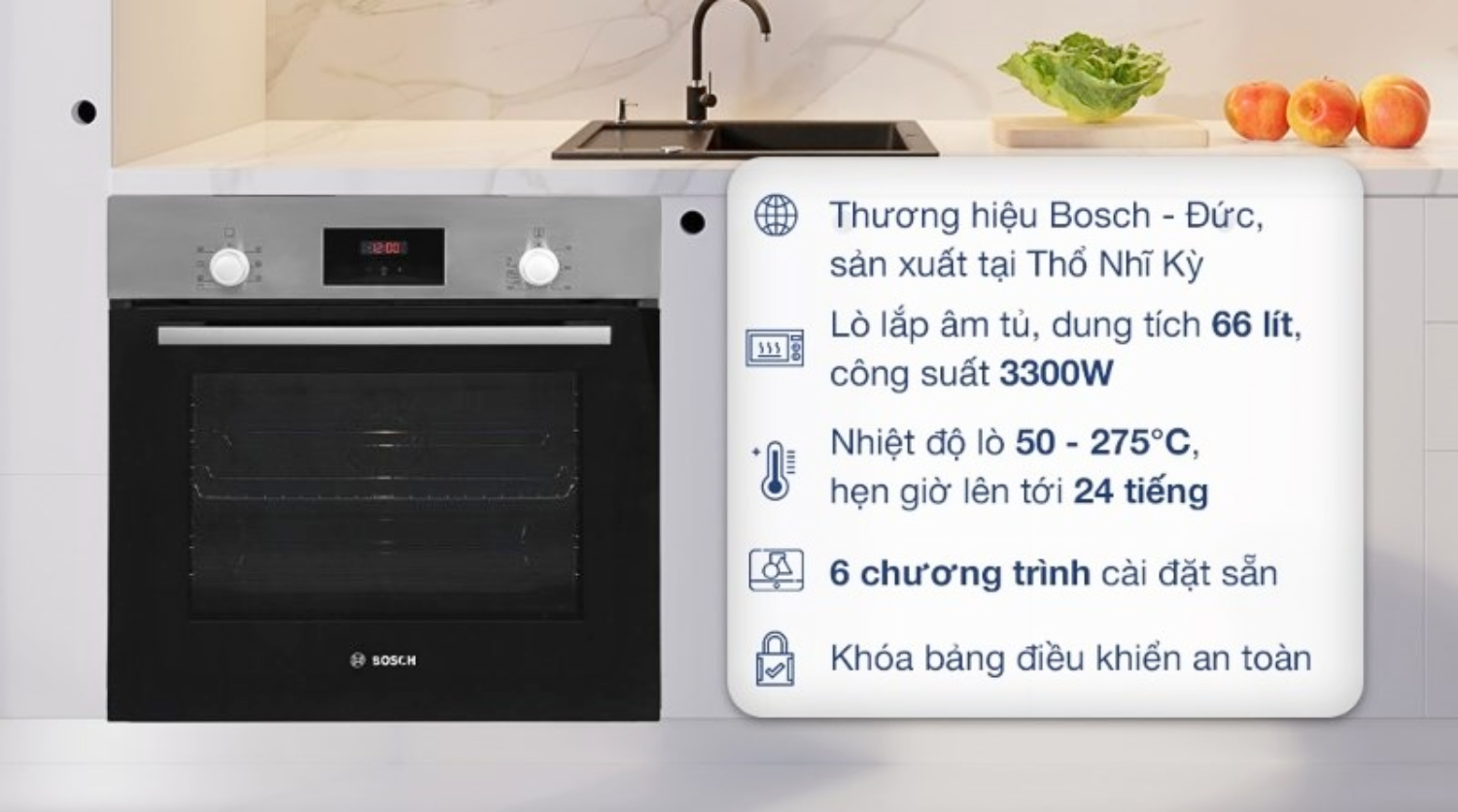 Các model lò nướng Bosch Series 2&nbsp;tích hợp khoảng 5 đến 8 chương trình nướng cơ bản