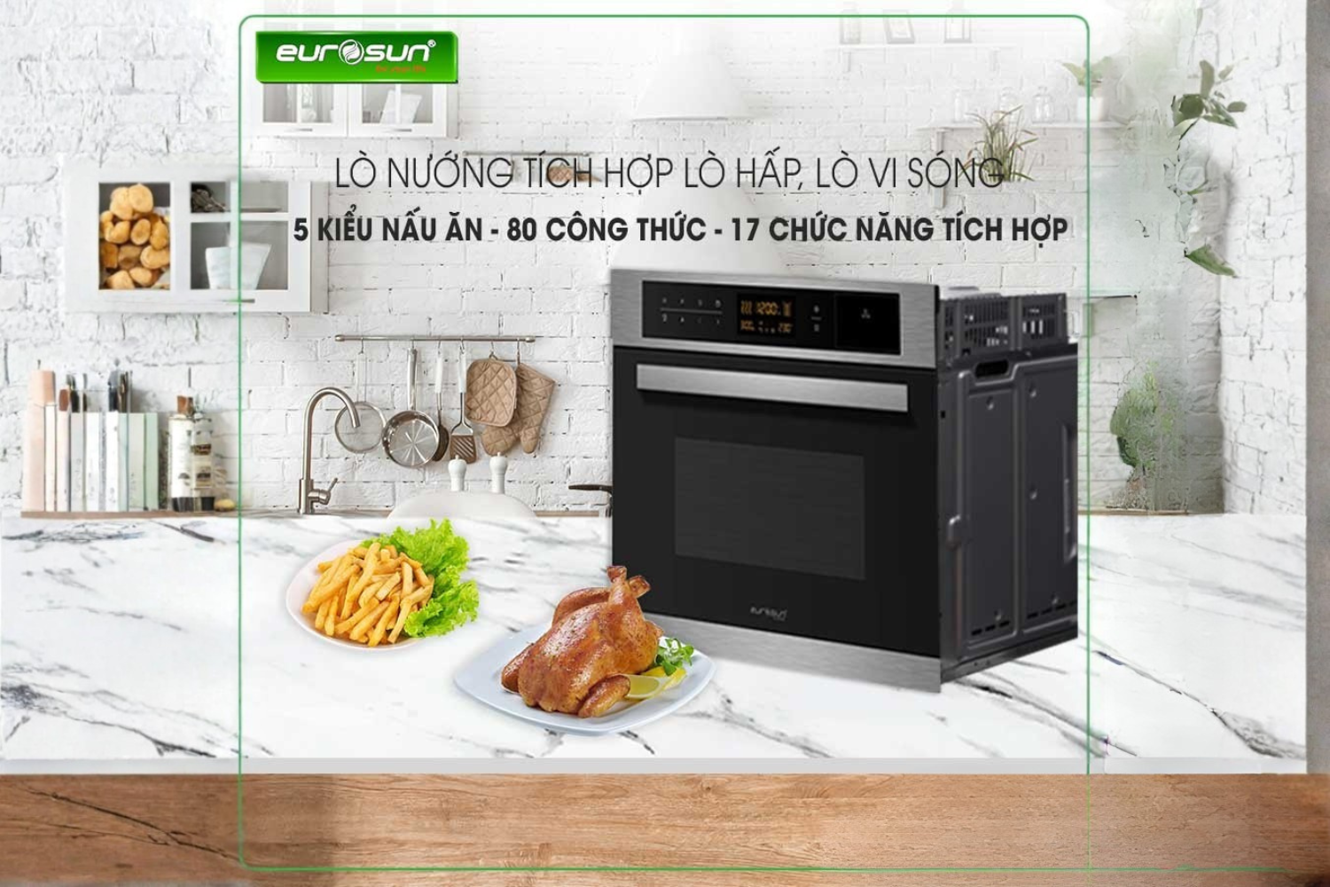 Eurosun OMS36EG tích hợp 3 chức năng nướng - hấp - vi sóng trong 1 thiết bị