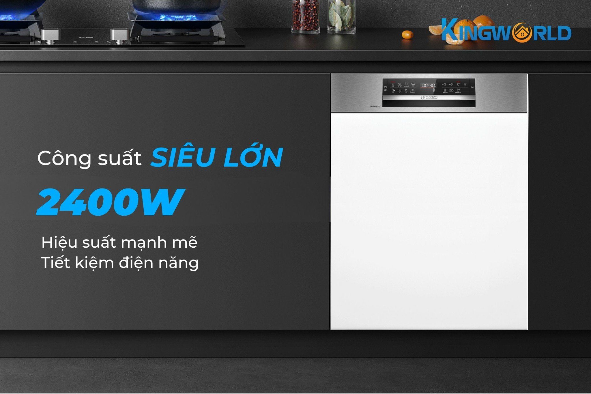 Công suất lên đến 2400W, đáp ứng mọi nhu cầu của căn bếp