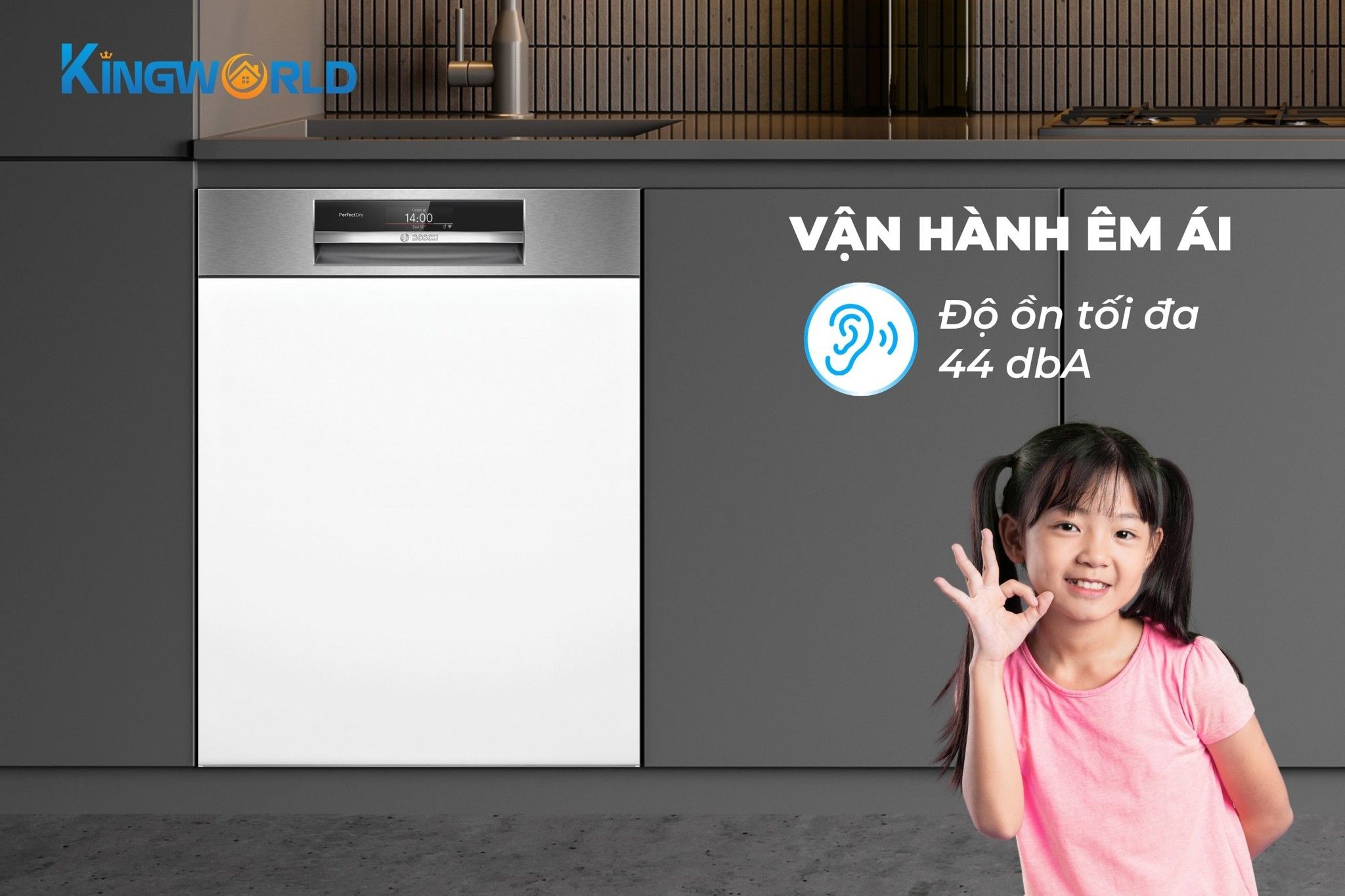 Độ ồn thấp chỉ 44dB hoạt động không ảnh hưởng đến quá trình sinh hoạt