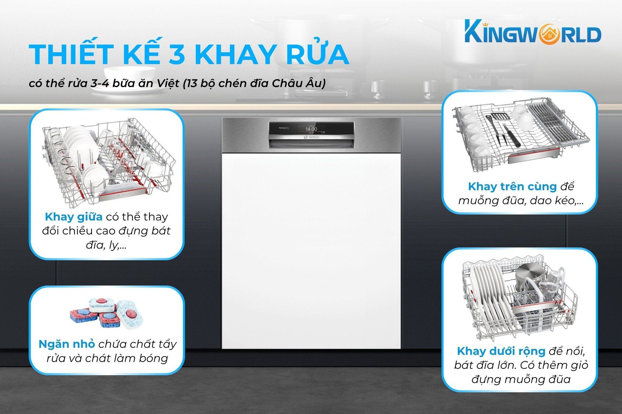 Hệ thống khay rửa có thể nâng hạ tiện lợi