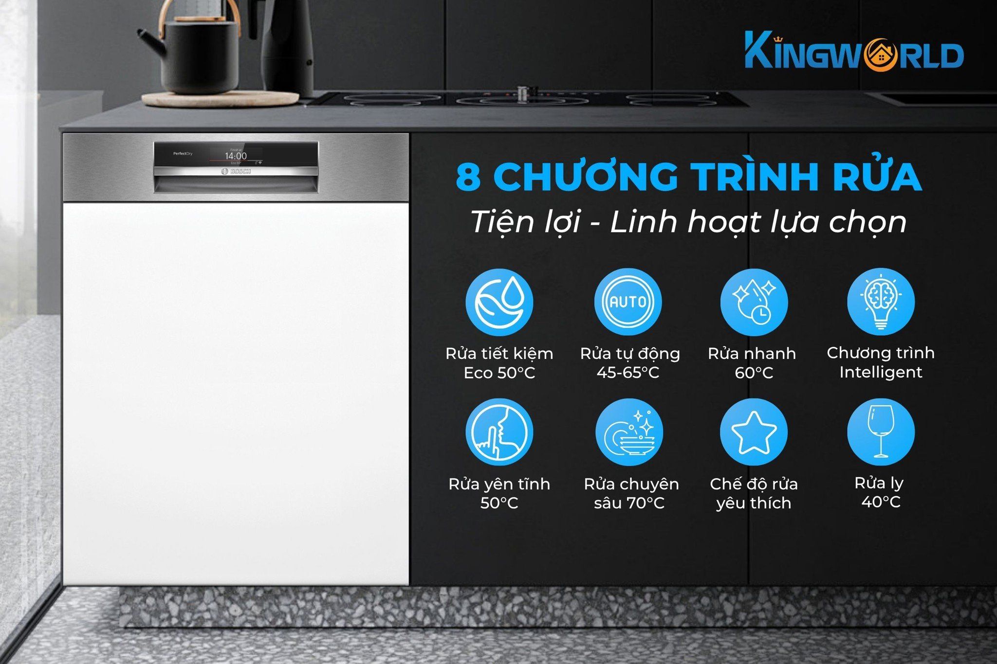 Trang bị 8 chương trình rửa linh hoạt sử dụng