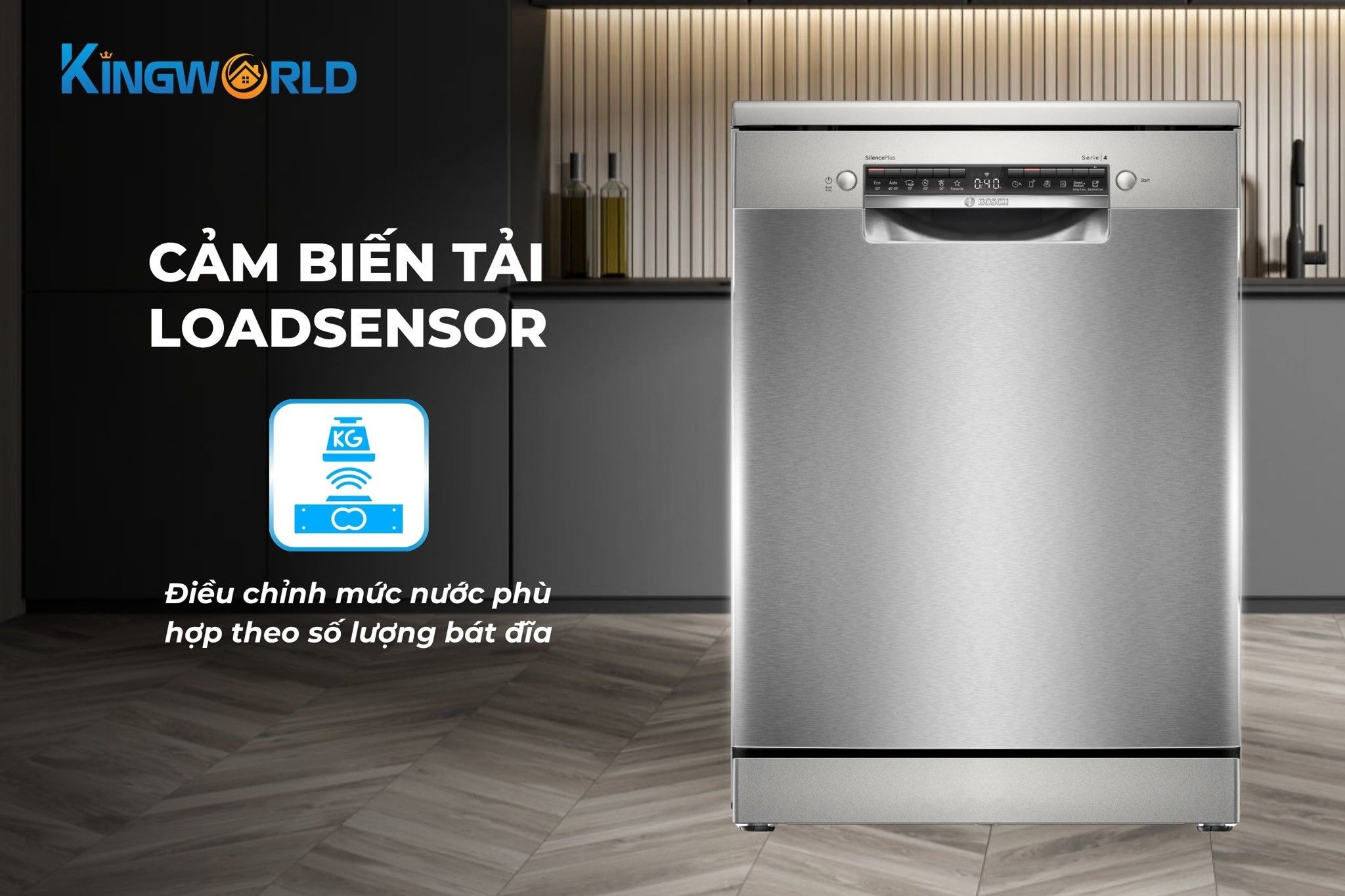 Cảm biến LoadSensor tự động điều chỉnh lượng nước phù hợp với số bát đĩa cần rửa