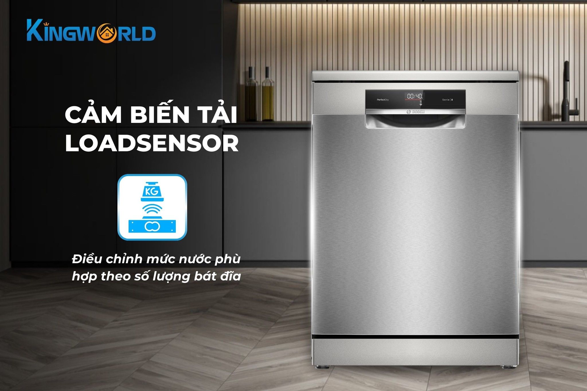 LoadSensor tự động nhận biết số lượng bát đĩa và điều chỉnh lượng nước phù hợp