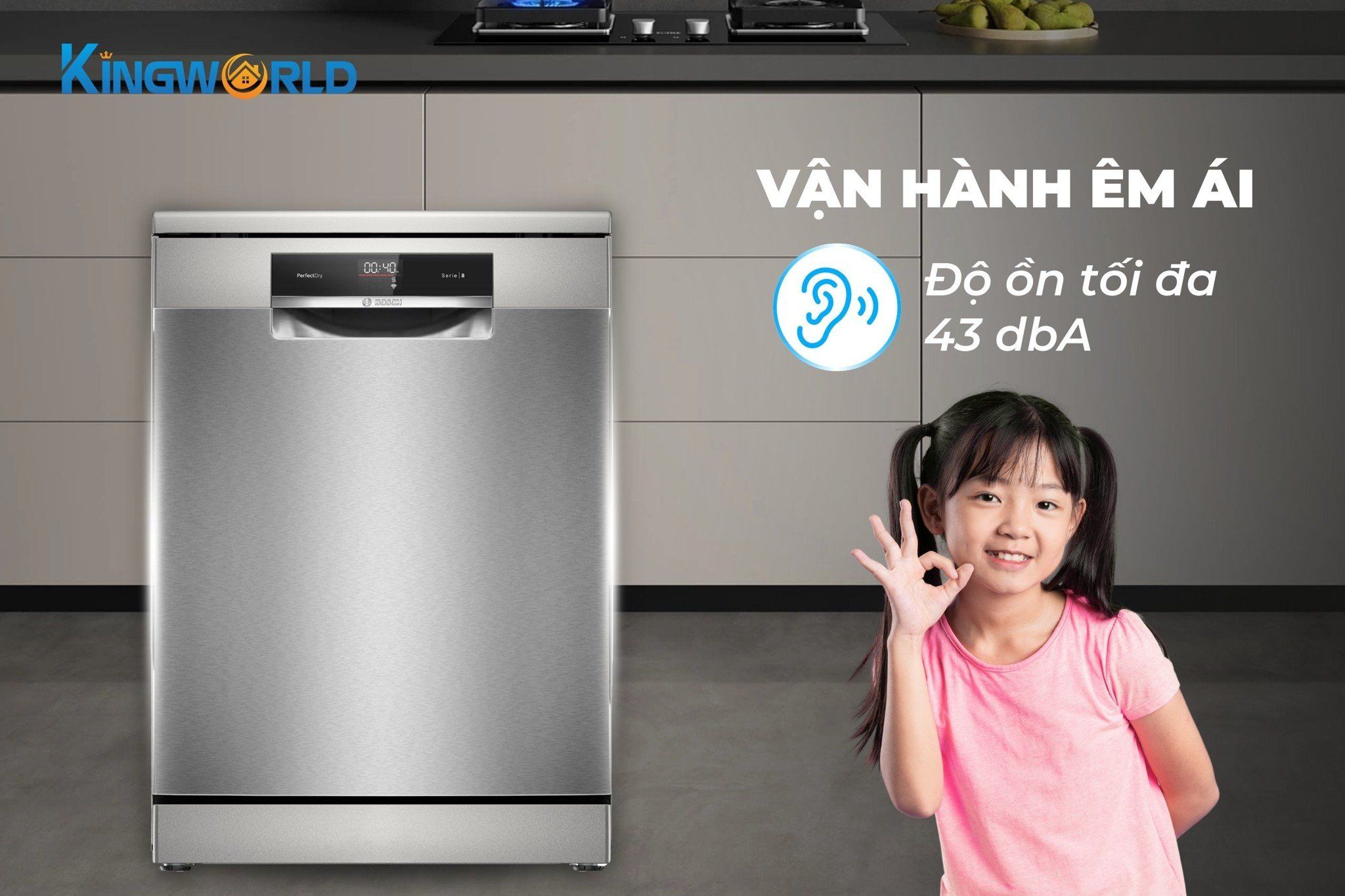 Độ ồn chỉ 43dB tương đương với tiếng thì thầm nhỏ