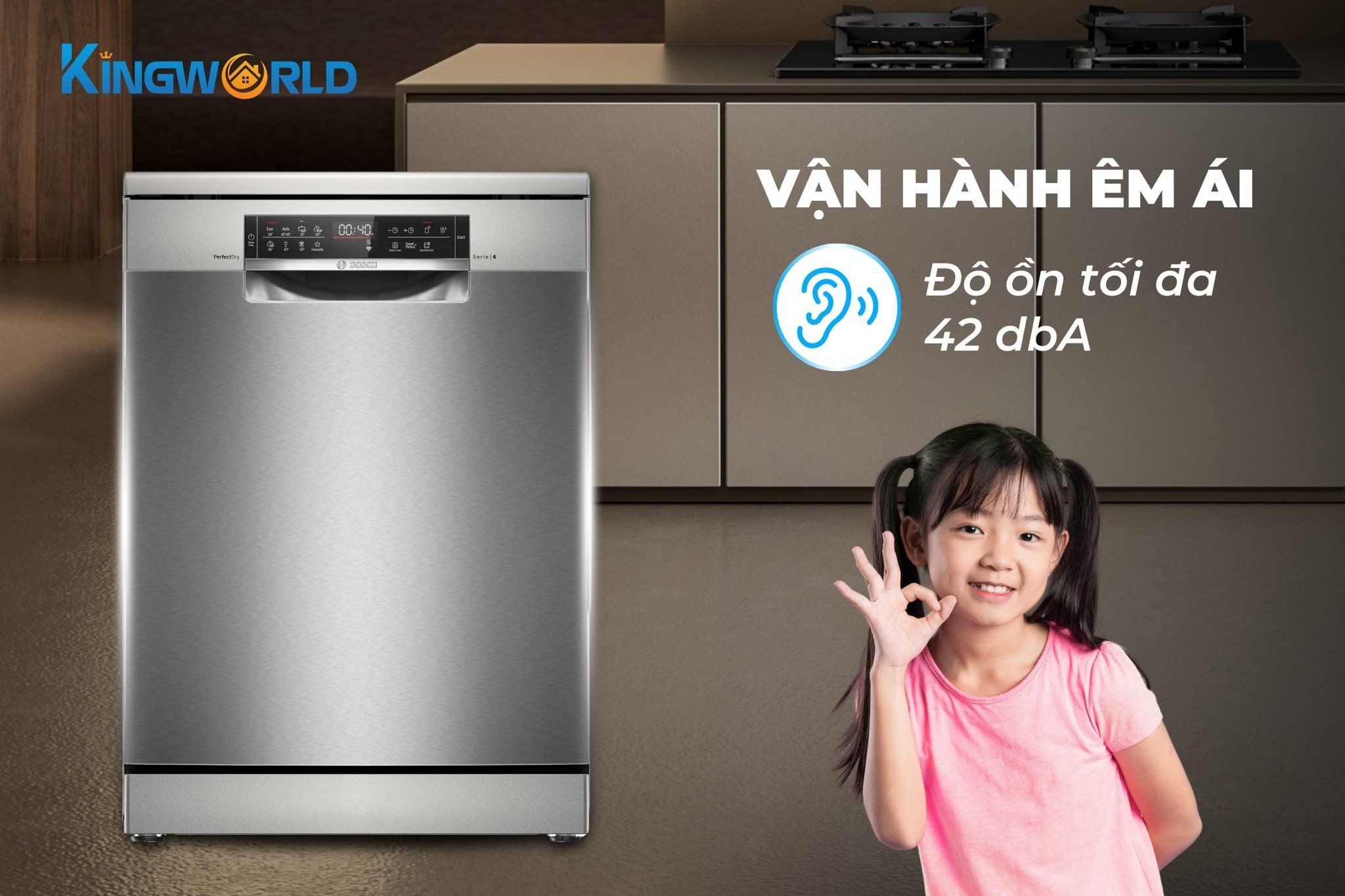 Độ ồn thấp chỉ 42dB hoạt động không ảnh hưởng đến quá trình sinh hoạt