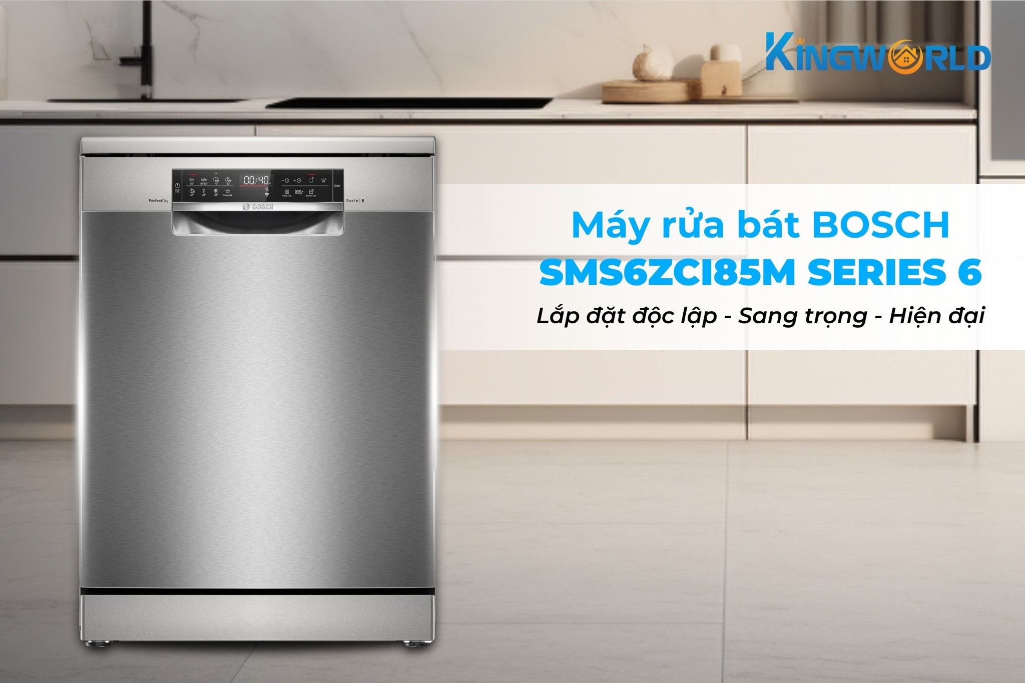 Máy rửa bát Bosch SMS6ZCI85M Series 6 thiết kế độc lập, tinh tế