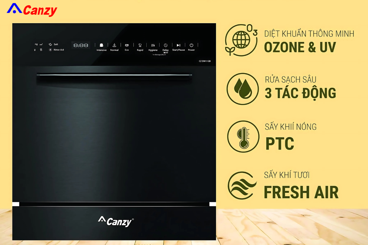 Máy rửa bát Canzy tích hợp công nghệ diệt khuẩn Ozone và UV