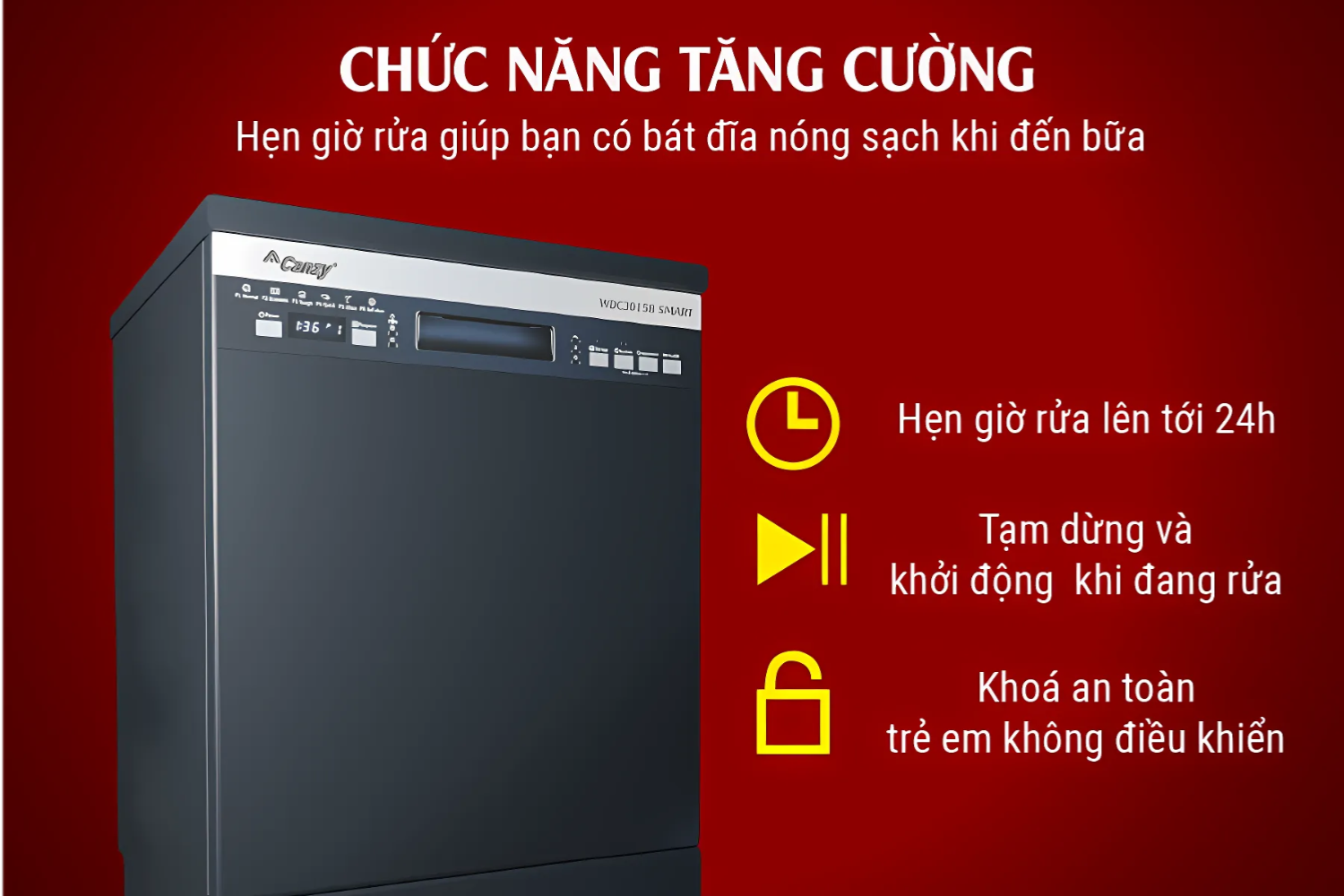 Máy rửa bát Canzy trang bị các tính năng hiện đại khác