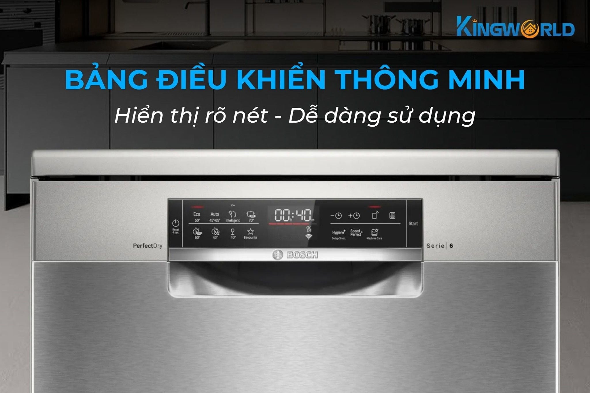 Bosch SMS6ZCI00P có bảng điều khiển cảm ứng thông minh