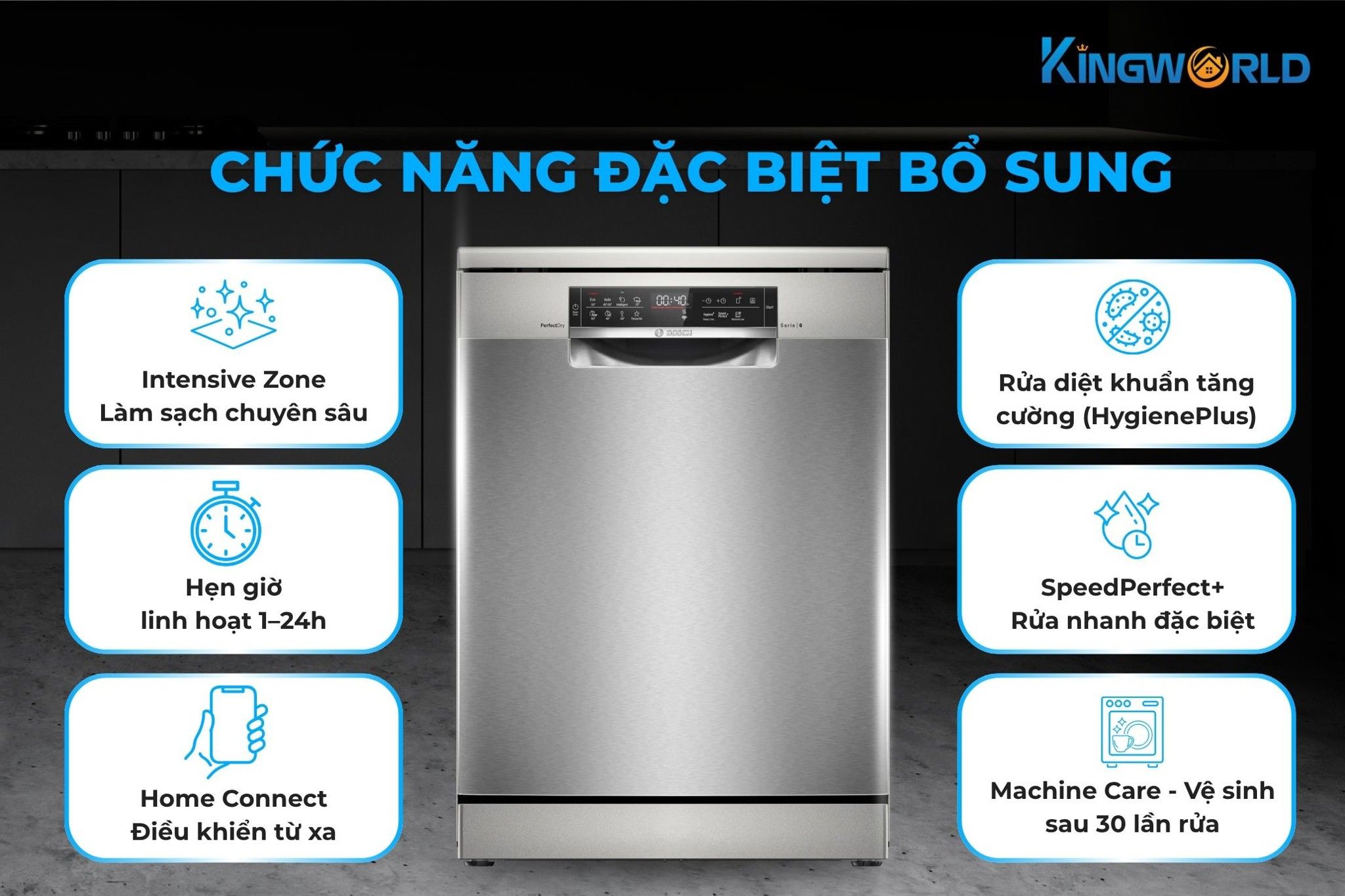 Bosch SMS6ZCI00P trang bị nhiều tính năng bổ sung hiện đại