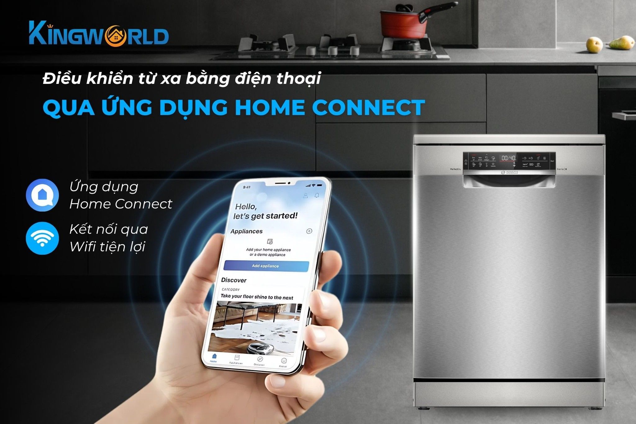 Bosch SMS6ZCI00P tích hợp Home Connect điều khiển từ xa hiện đại