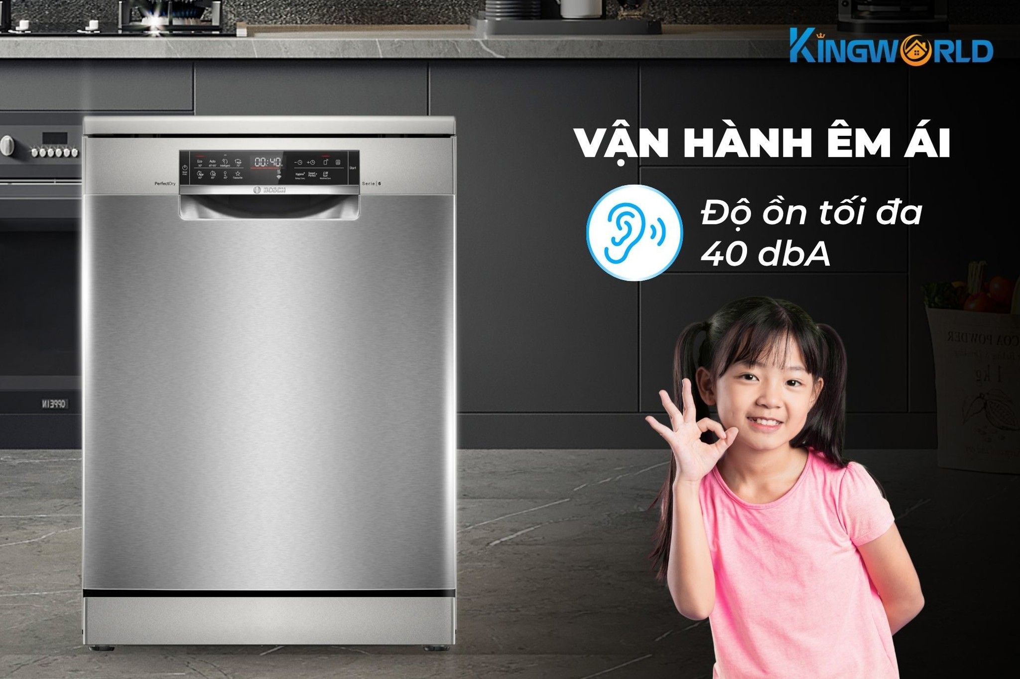 Bosch SMS6ZCI00P hoạt động với độ ồn thấp