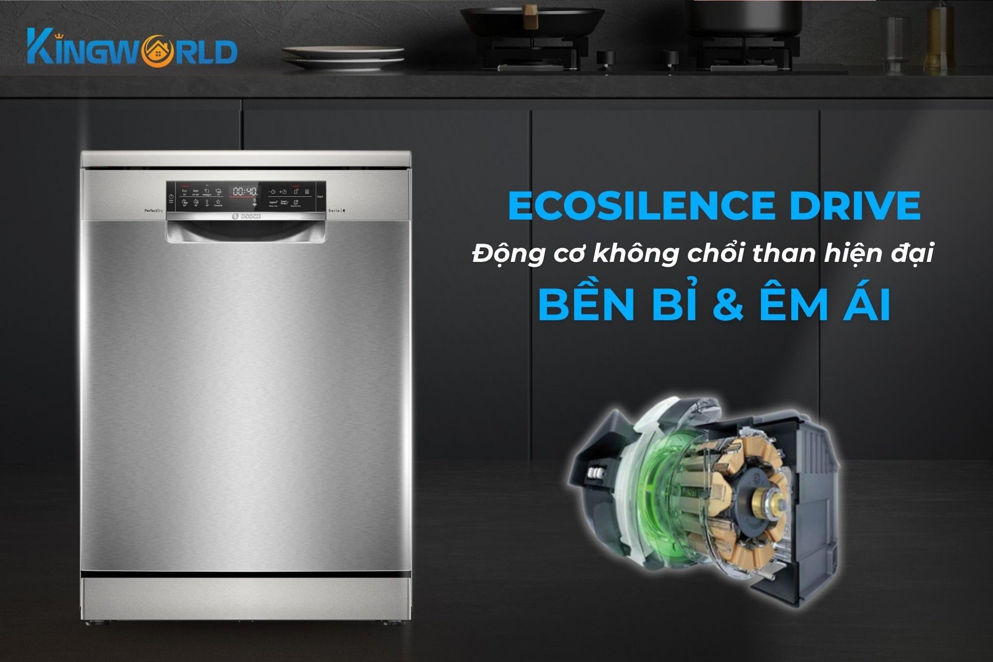 Bosch SMS6ZCI00P trang bị động cơ EcoSilence Drive hoat động êm ái