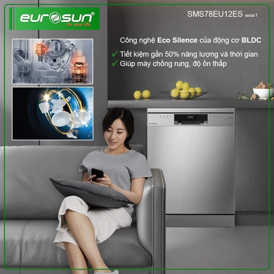Máy rửa bát Eurosun tích hợp công nghệ Eco Silence của động cơ BLDC
