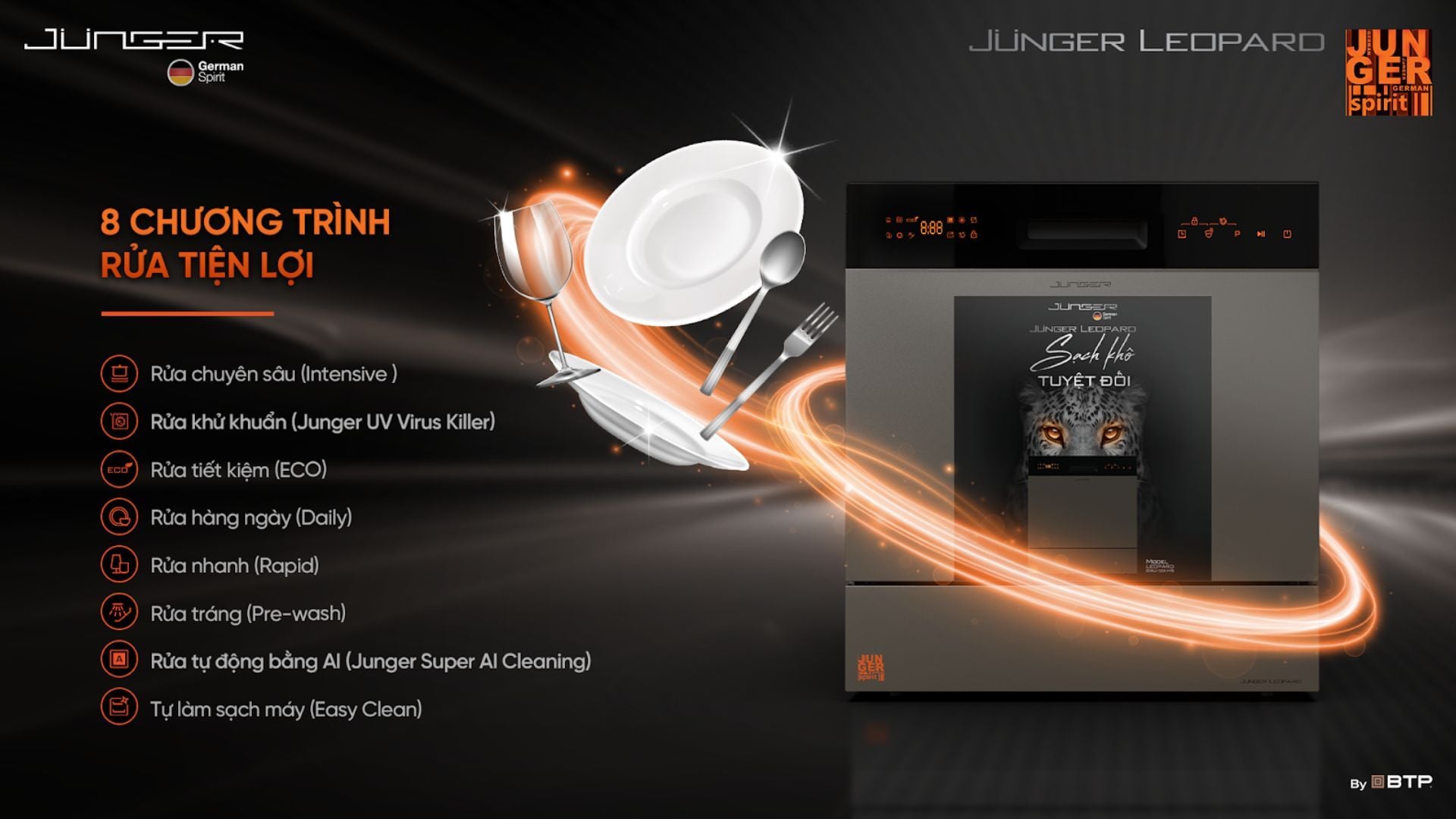 Tích hợp 8 chương trình rửa, phù hợp mọi nhu cầu sử dụng