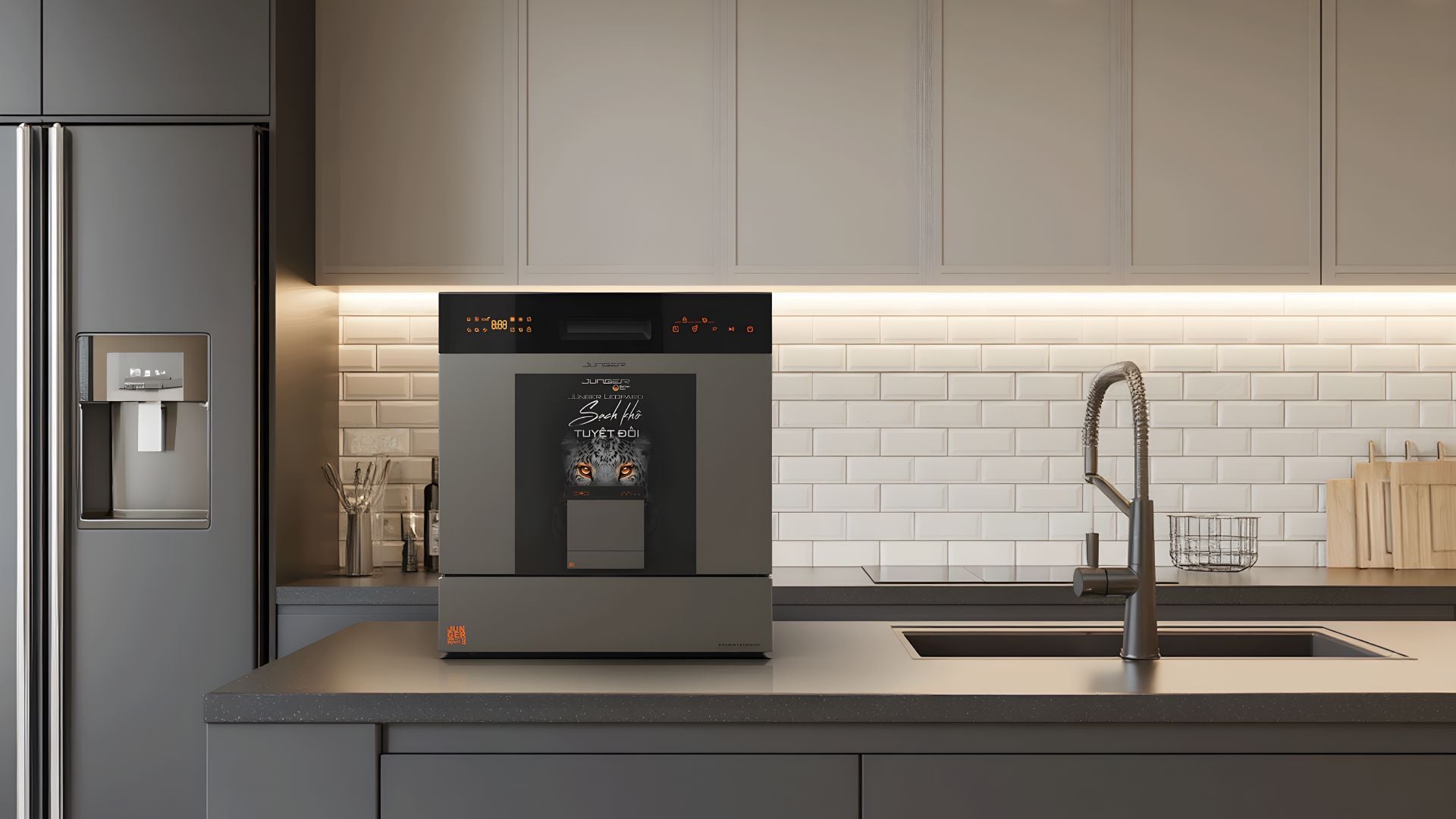 Máy rửa bát Junger Leopard DWJ-133-MS màu Mars Sand – Ngôn ngữ ánh sáng trên kim loại