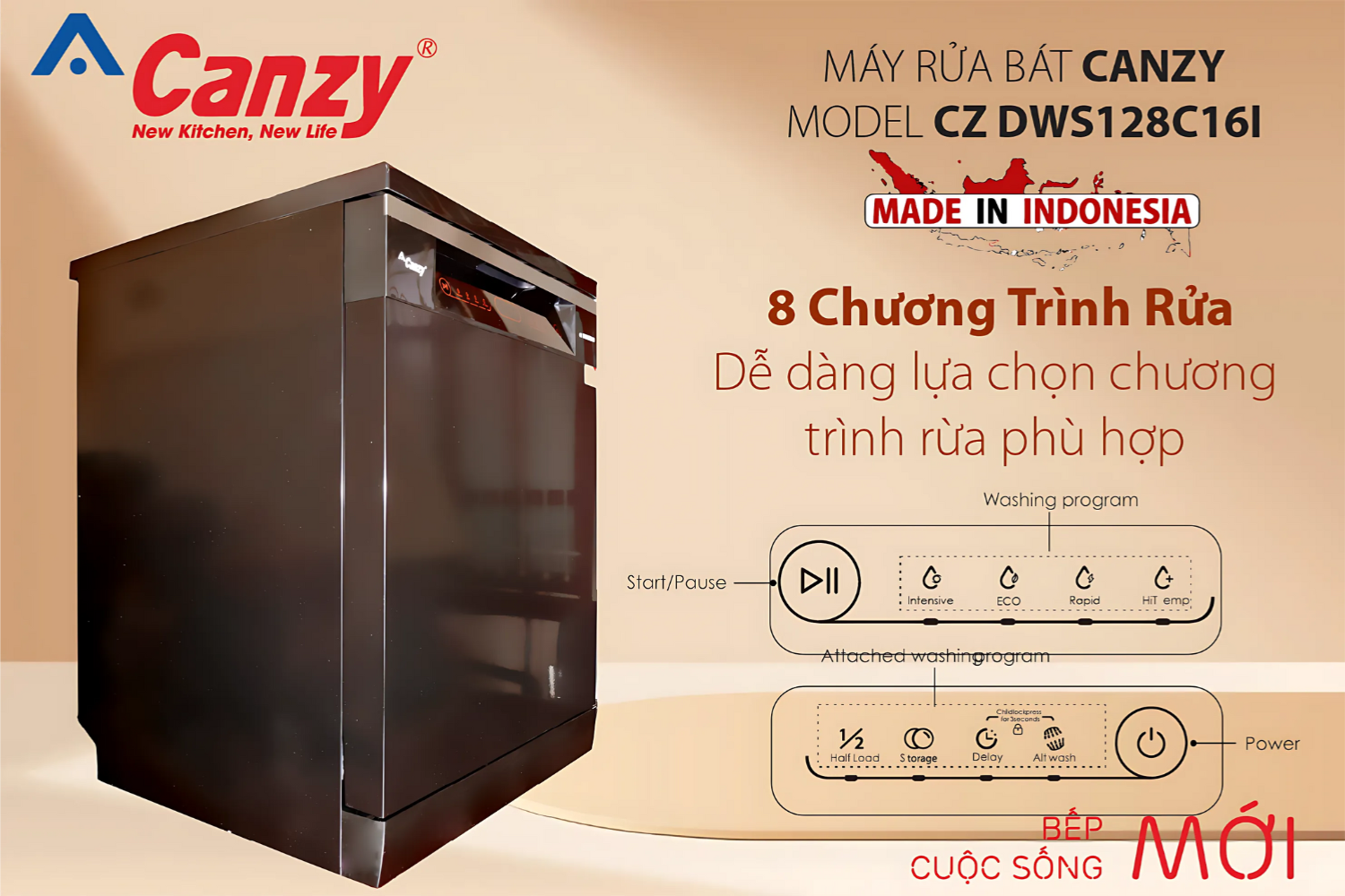 Máy rửa chén Canzy đa dạng chương trình rửa tiện lợi