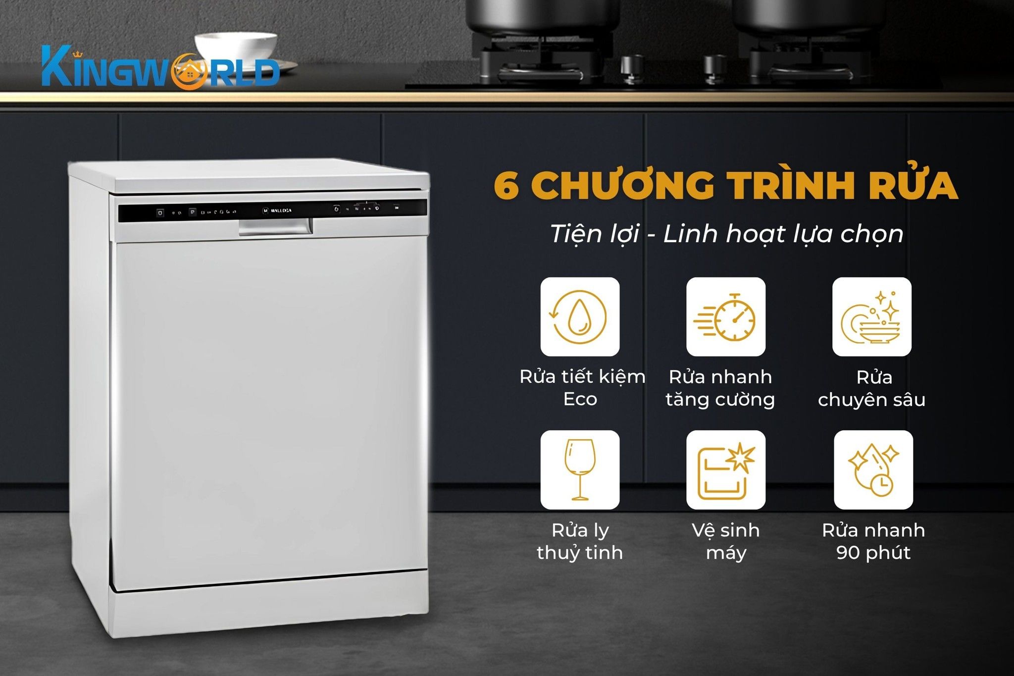 Máy rửa chén Malloca WQP12-5201AD trang bị 6 chương trình rửa