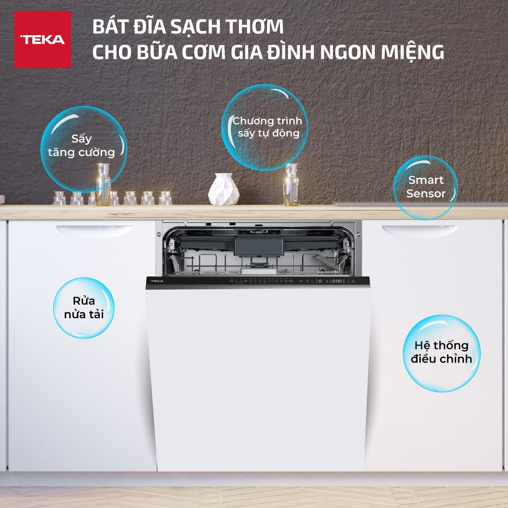 Máy rửa chén Teka trang bị nhiều công nghệ tiên tiến, giúp tối ưu hiệu quả sử dụng