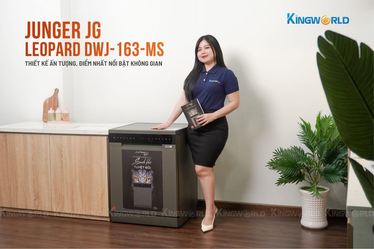 Máy rửa bát Junger Leopard DWJ-163-MS sở hữu gam màu chủ đạo Mars Sand tinh tế, sang trọng