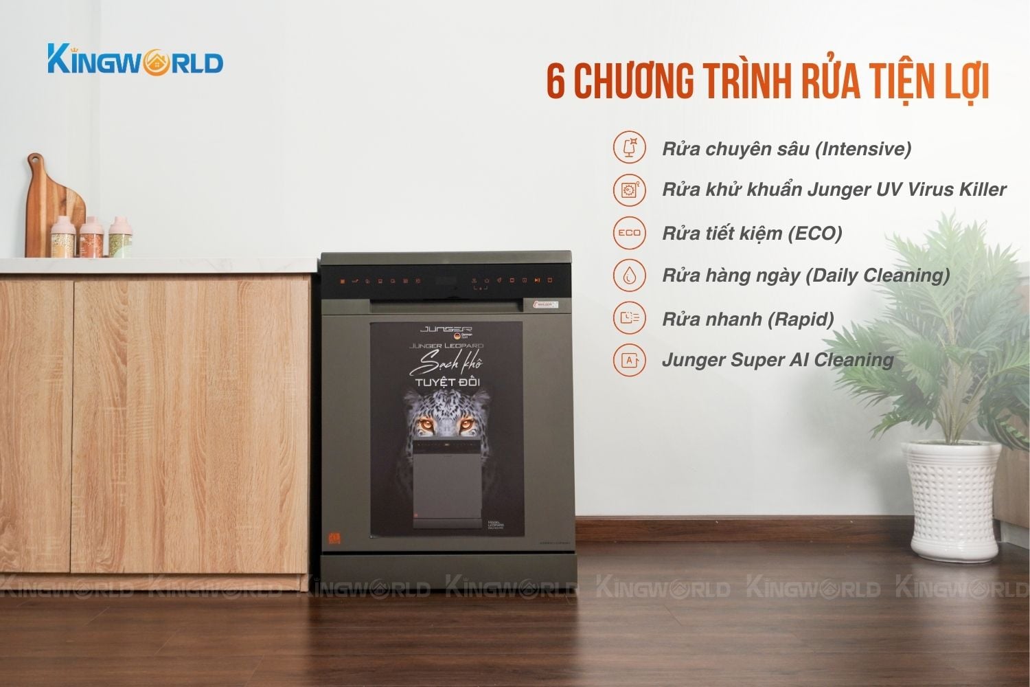 Máy Junger Leopard DWJ 163-MS trang bị 6 chương trình rửa linh hoạt sạch sâu tuyệt đối