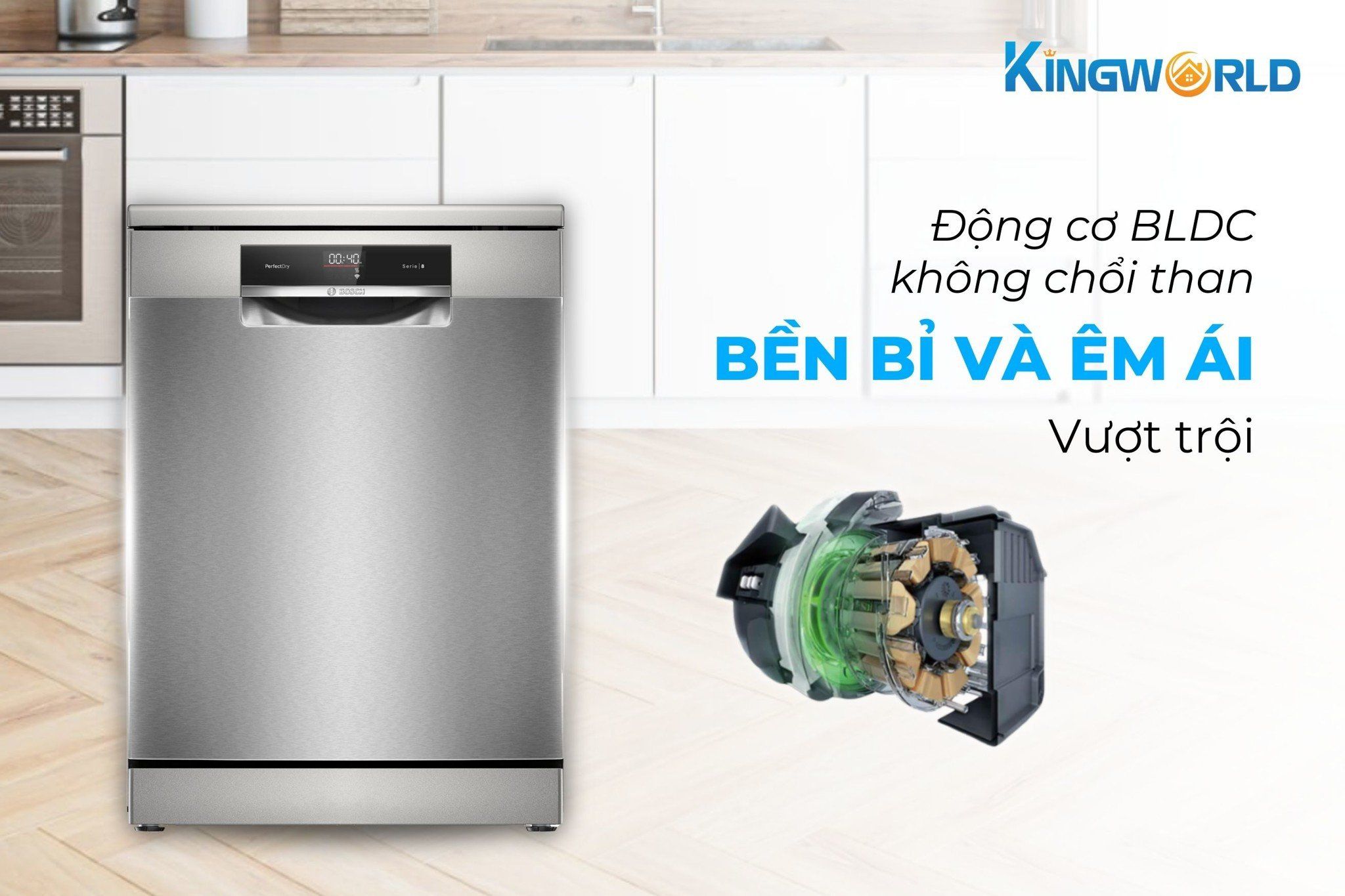 Máy rửa bát Bosch SMS8TCI01E trang bị động cơ không chổi than