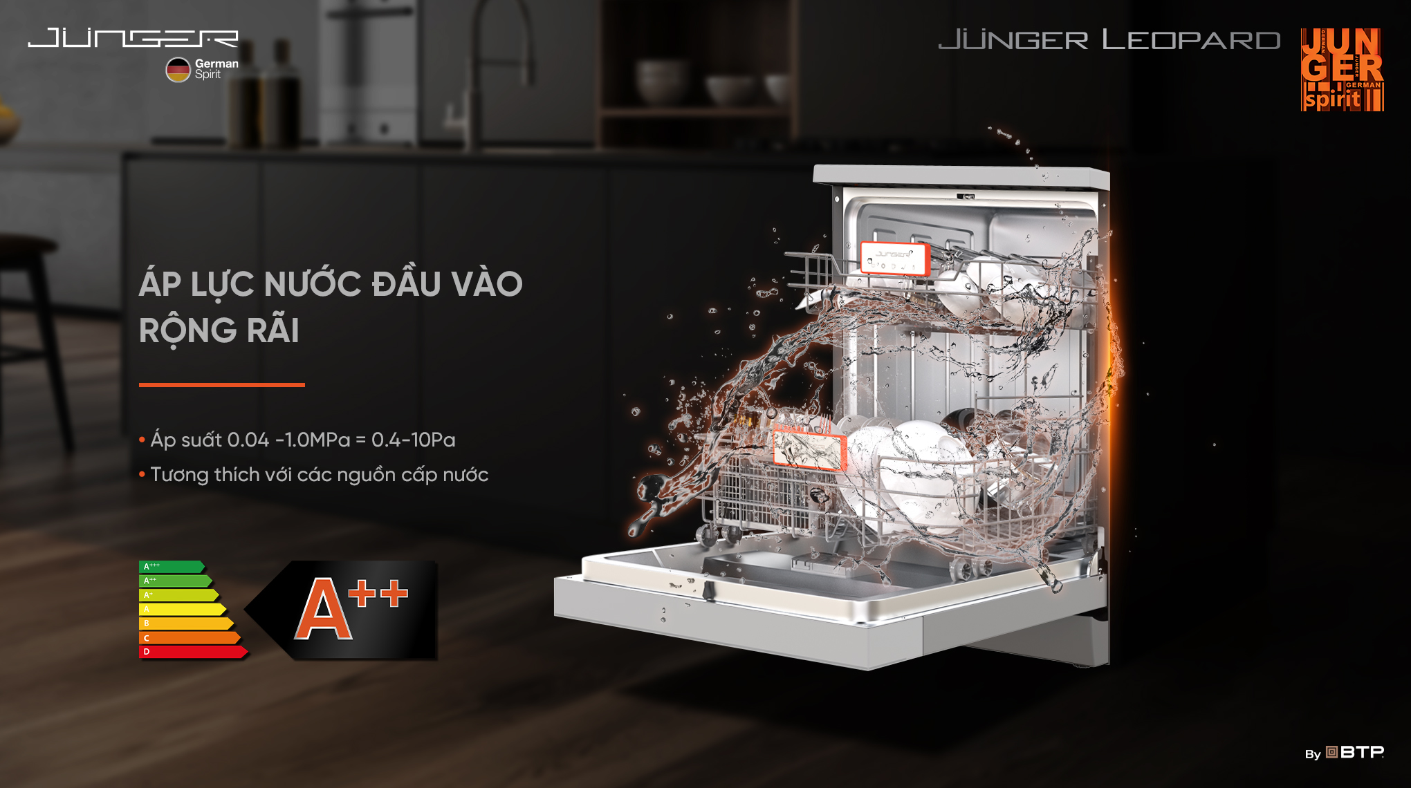 Hệ thống tay phun 360 độ hiện đại kết hợp áp lực nước đầu vào mạnh mẽ cho hiệu quả làm sạch mọi ngóc ngách