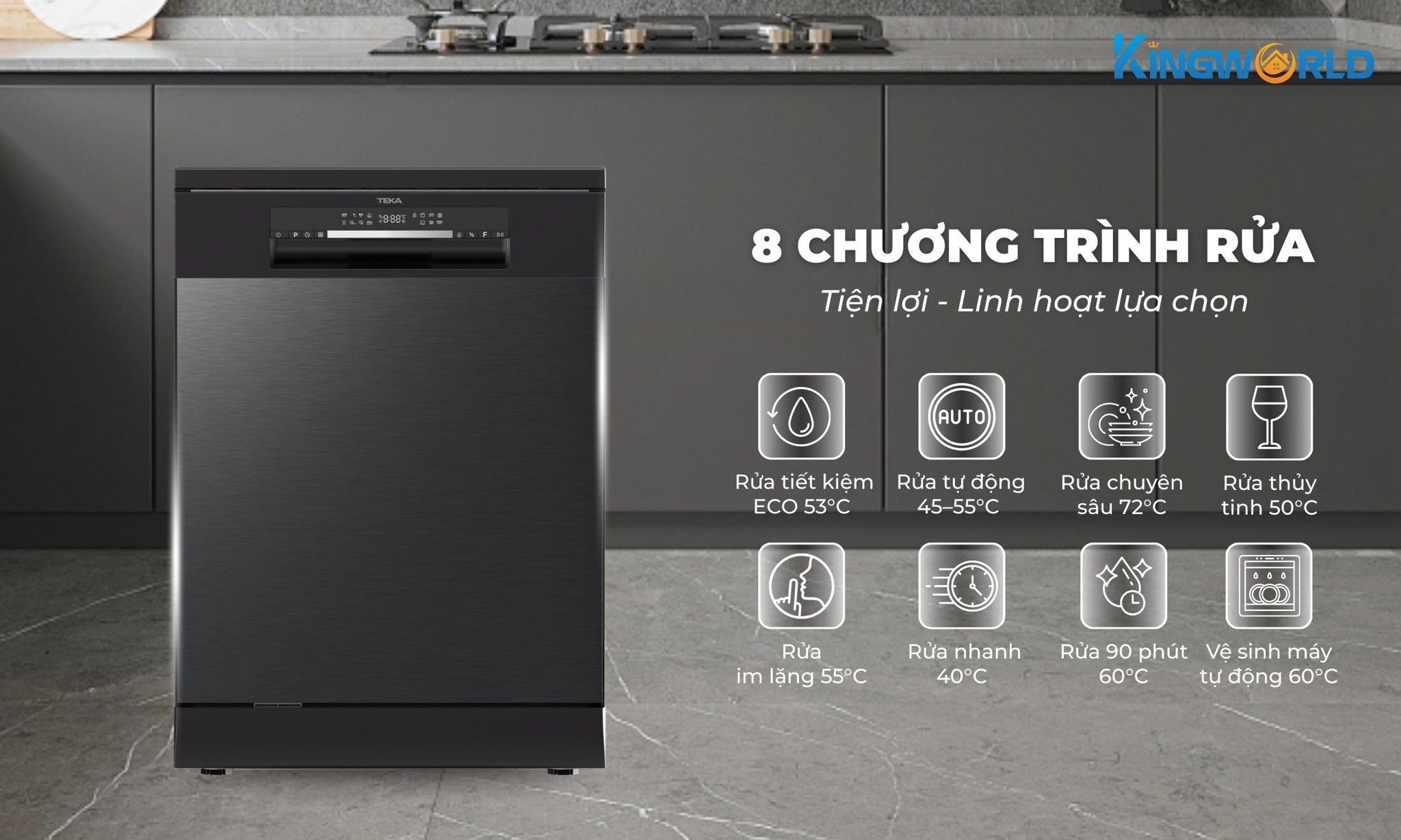 Máy rửa bát Teka DFS 650ZB-TSEA tích hợp 8 chương trình rửa tiện lợi