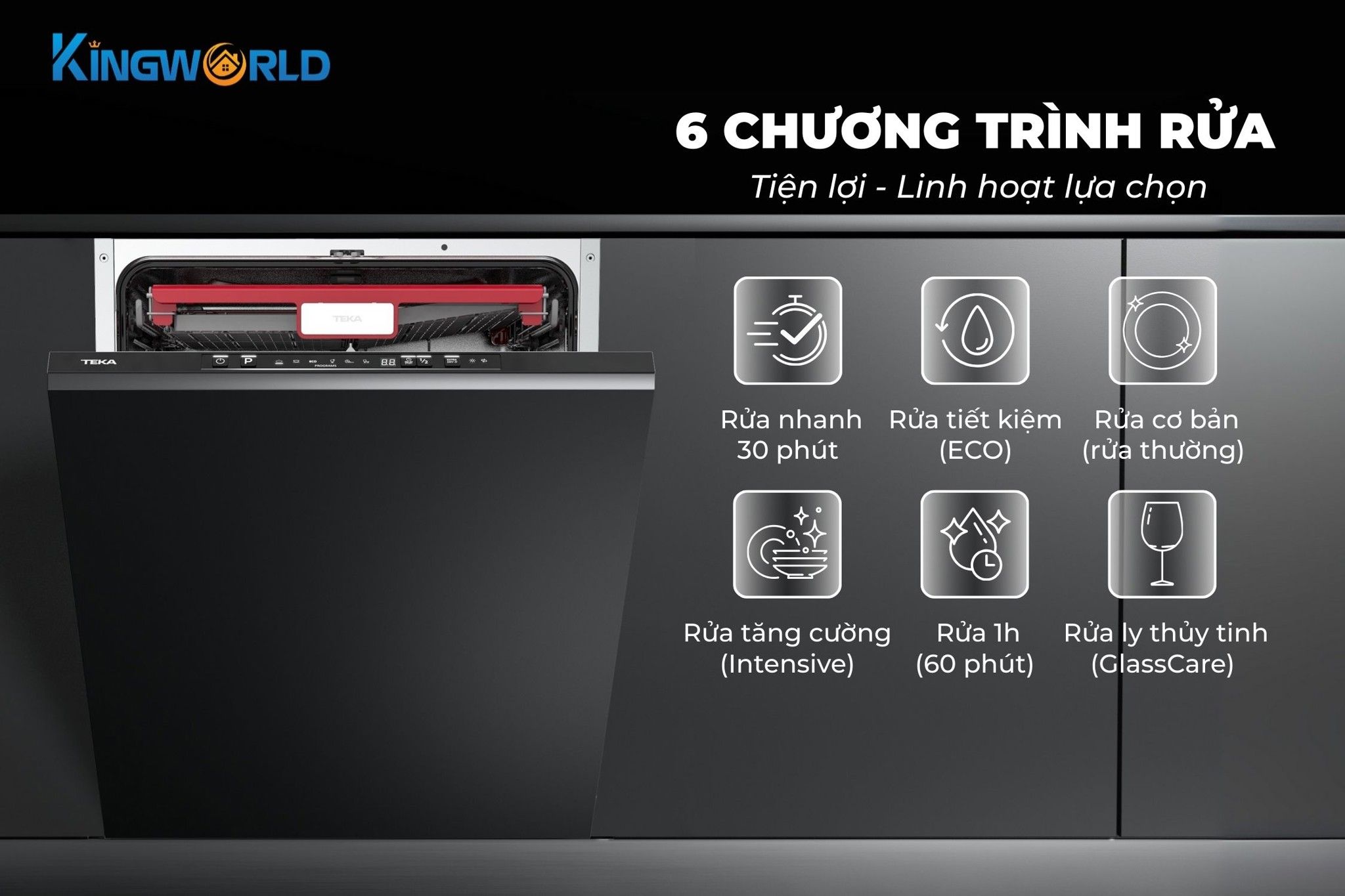 Tích hợp 6 chương trình rửa, linh hoạt lựa chọn theo nhu cầu sử dụng