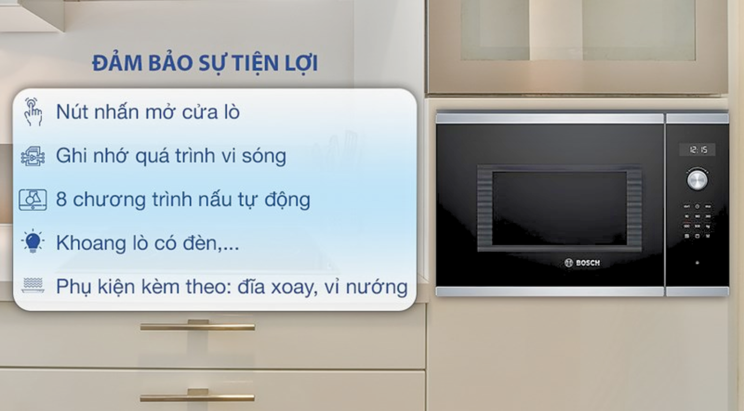 Lò vi sóng âm tủ có thể được trang bị nhiều tính năng thông minh
