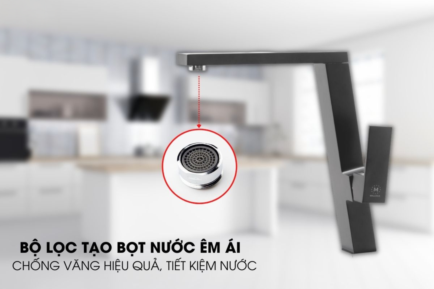 Vòi rửa chén Malloca K131GR trang bị lưới lọc tạo bọt, chống văng nước