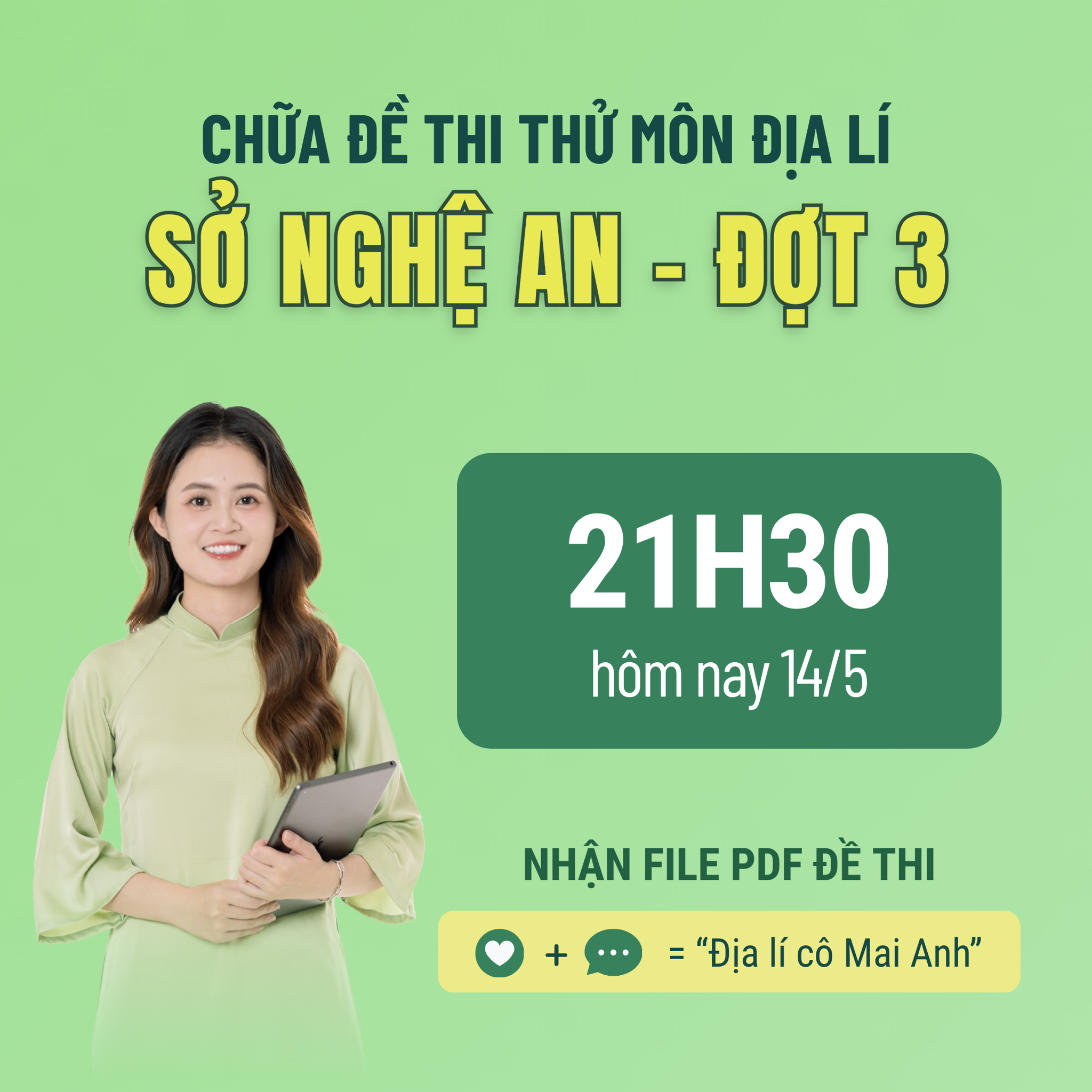 Sở NGHỆ AN lần 3 - Đề thi TN THPT môn Địa lí sở Nghệ An lần 3 | Lớp học Địa lý cô Mai Anh