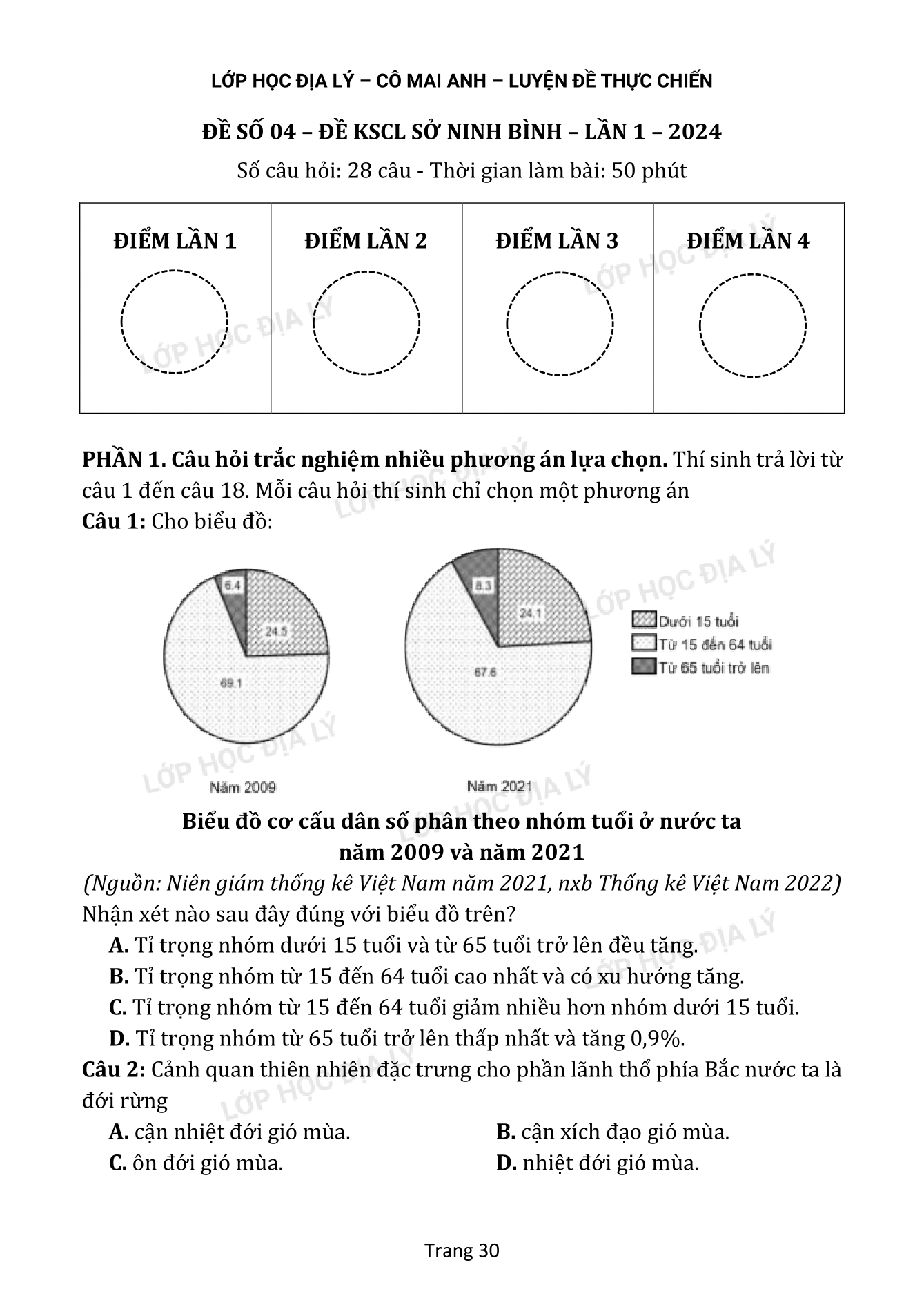 |ĐỀ HAY| Tặng đề khảo sát tỉnh Ninh Bình - Môn Địa lí 12