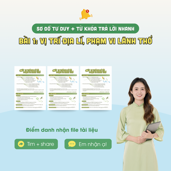 FILE SƠ ĐỒ TƯ DUY + TỪ KHÓA TRẢ LỜI NHANH ĐỊA LÍ - BÀI 1: VỊ TRÍ ĐỊA LÍ, PHẠM VI LÃNH THỔ | Lớp học Địa lý cô Mai Anh