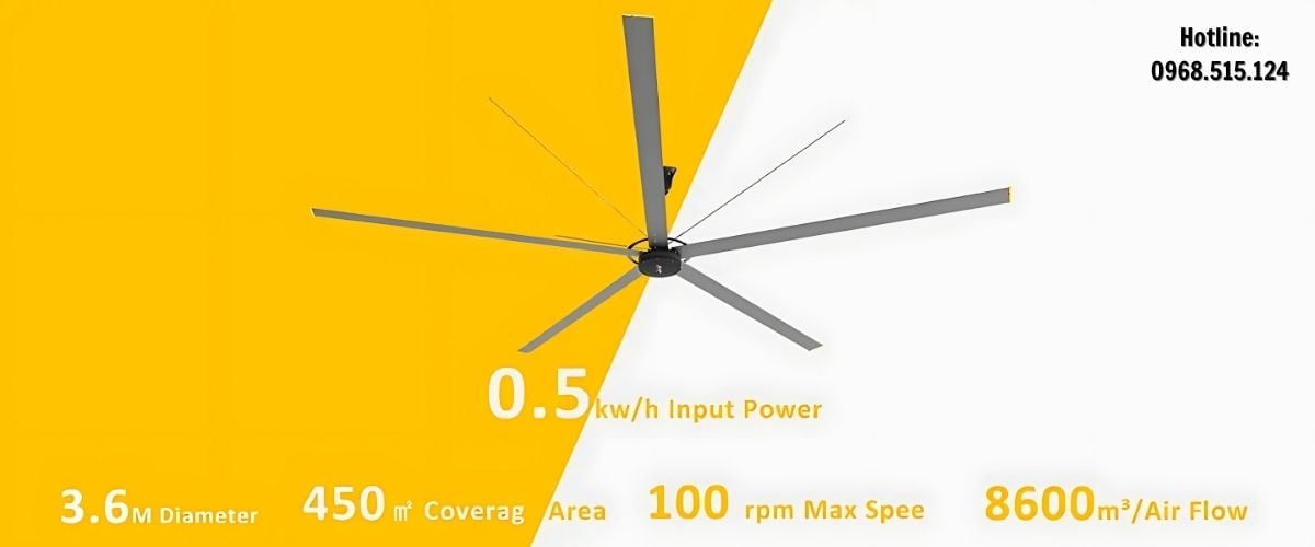 Quạt trần công nghiệp 3m6   Quạt trần công nghiệp cho nhà xưởng