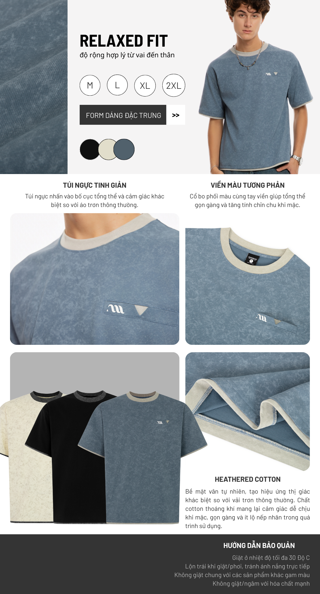 Áo thun nam AUNAMTIC loang màu nhẹ form đứng